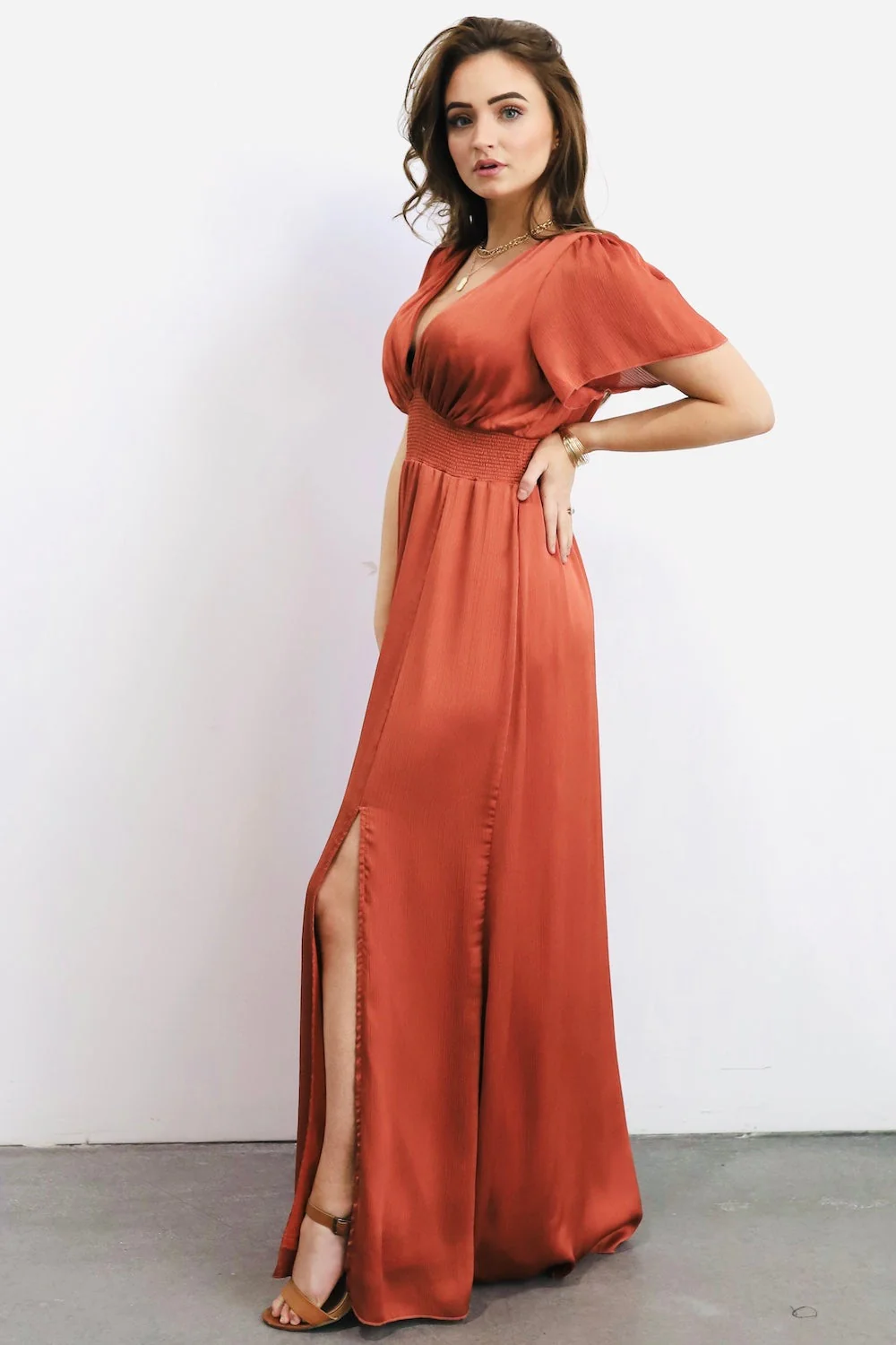 Prague Satin Maxi Dress | Rust