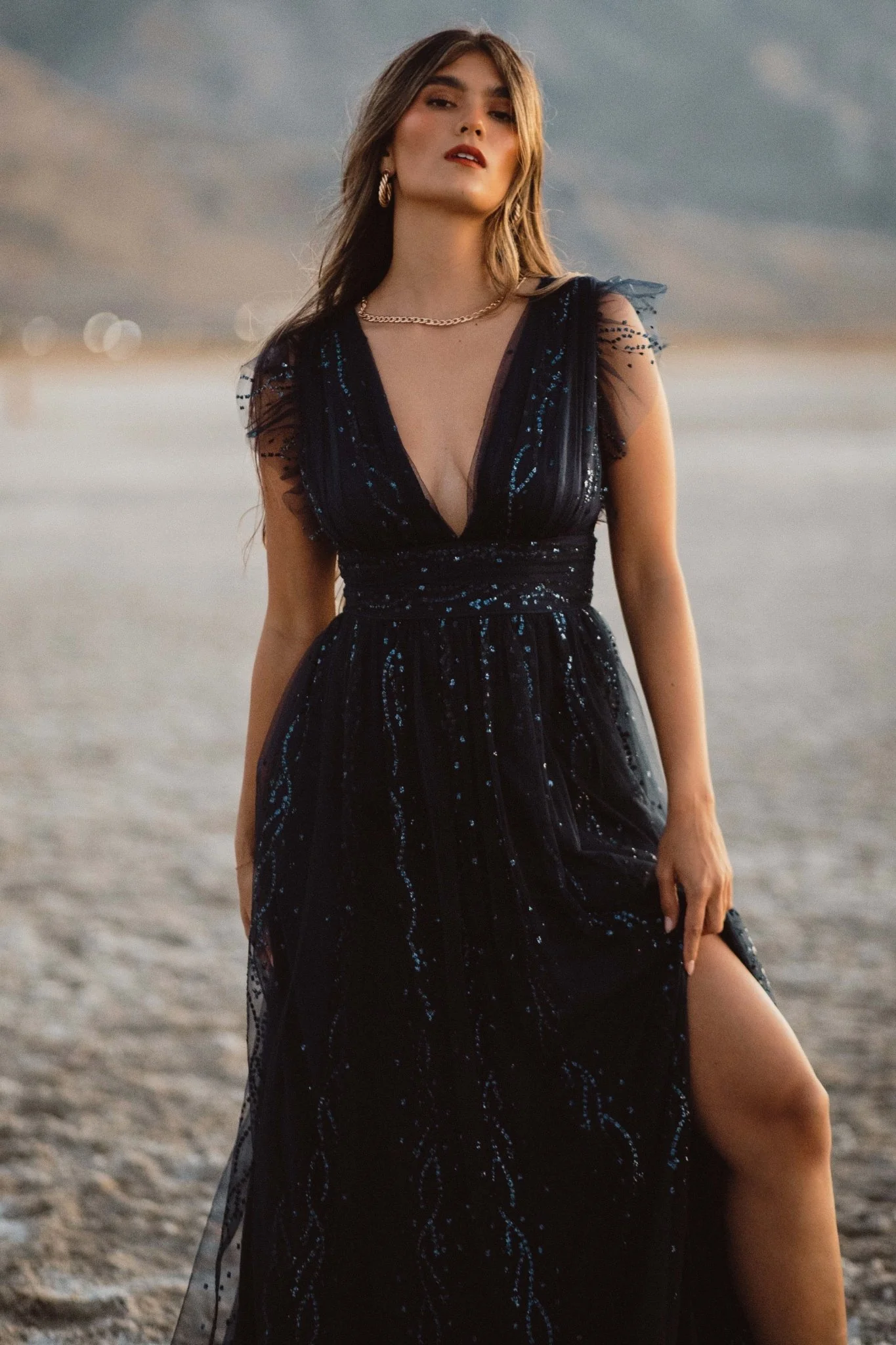 Annika Sequin Mesh Maxi Dress | Navy