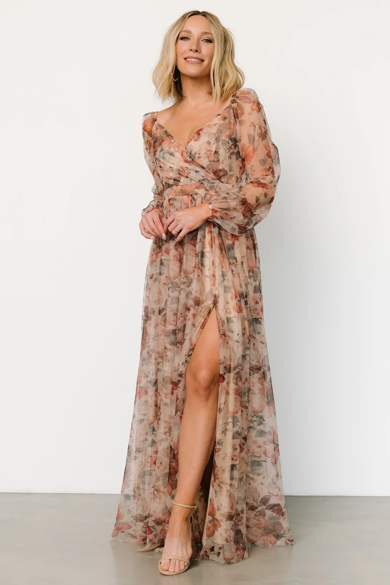 Desiree Tulle Maxi Dress | Taupe Floral