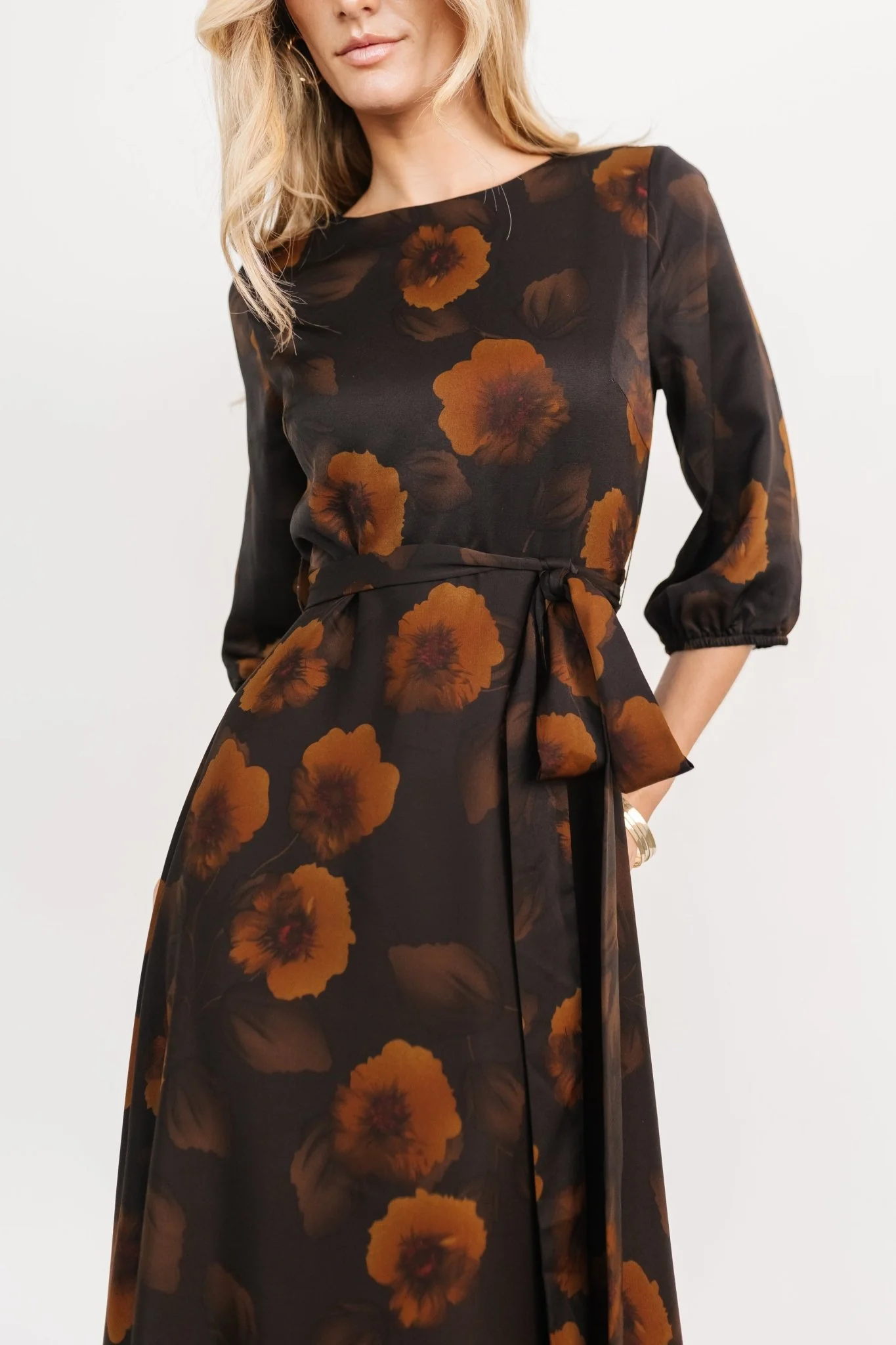 Paula Satin Maxi Dress | Deep Brown Floral