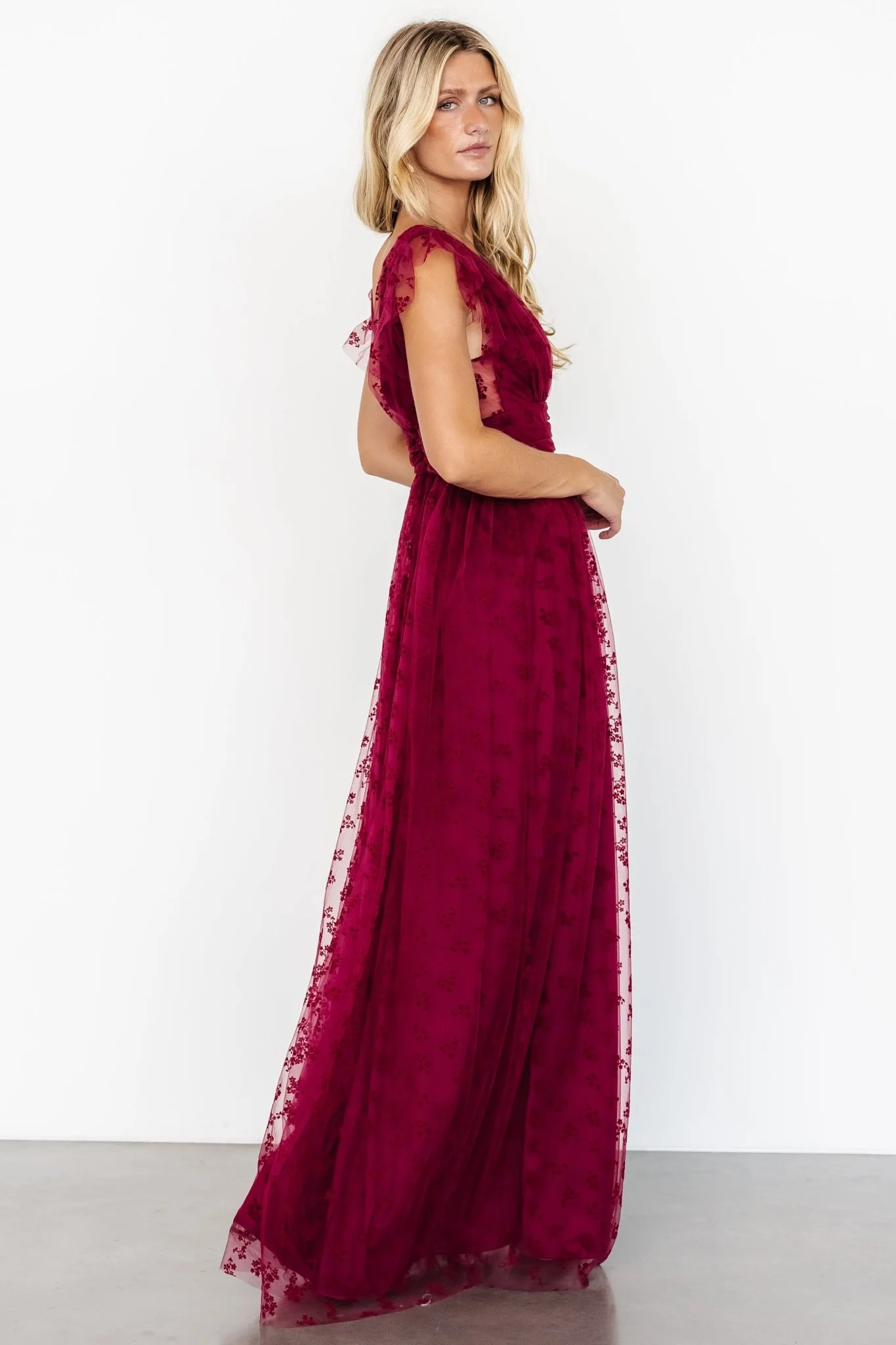 Caterina Tulle Maxi Dress | Wine