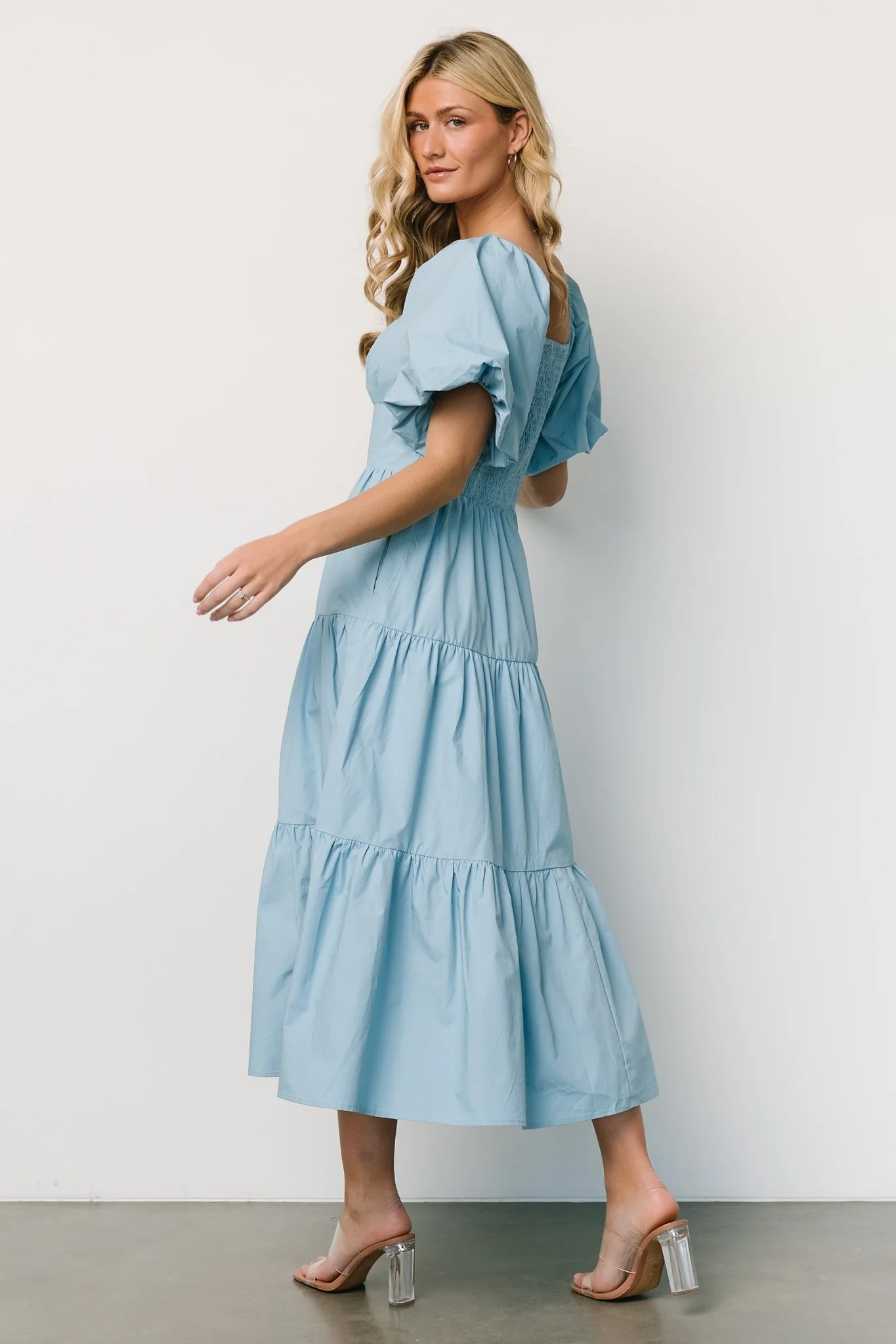 Cindy Puff Sleeve Tiered Dress | Blue