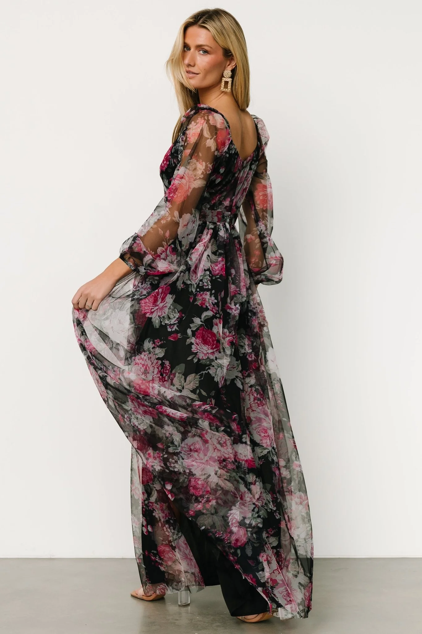 Desiree Tulle Maxi Dress | Black + Fuchsia