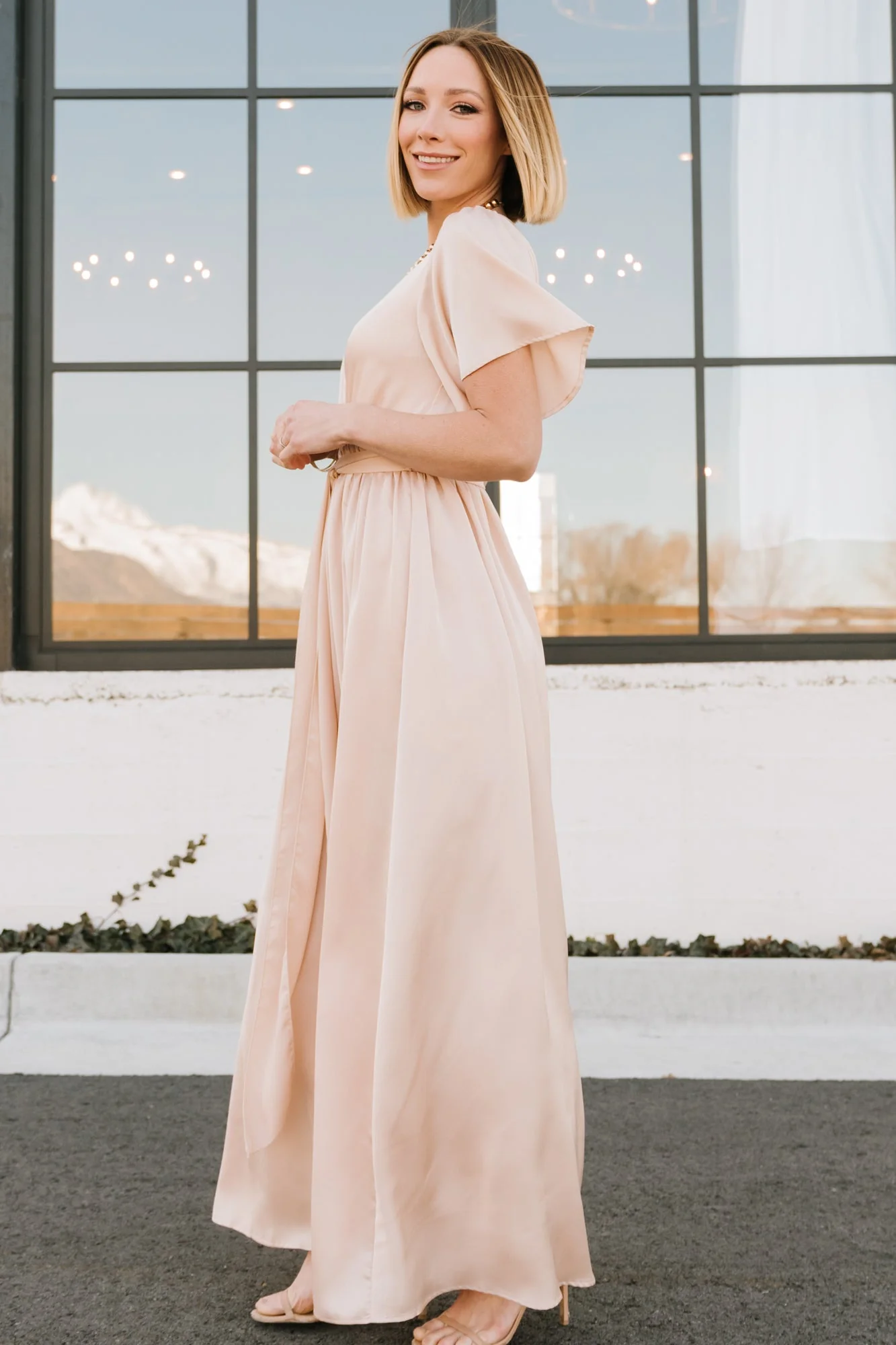 Sicily Satin Maxi Dress | Natural