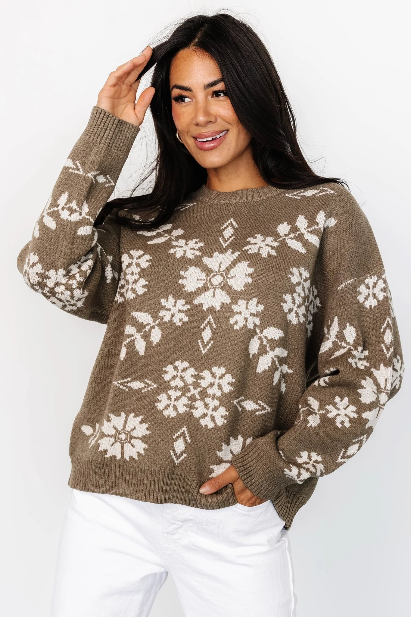 Elsa Sweater | Olive + Off White