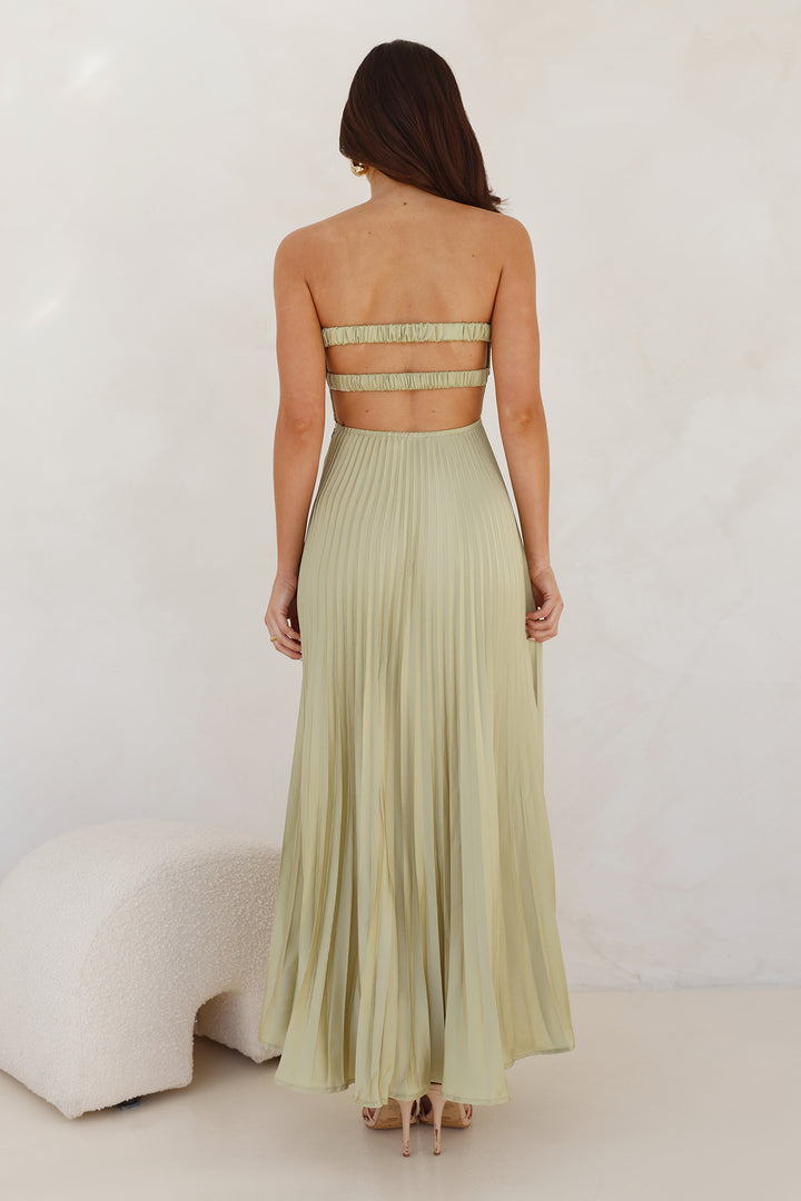 Frosted Berry Strapless Pleated Maxi Dress Lime