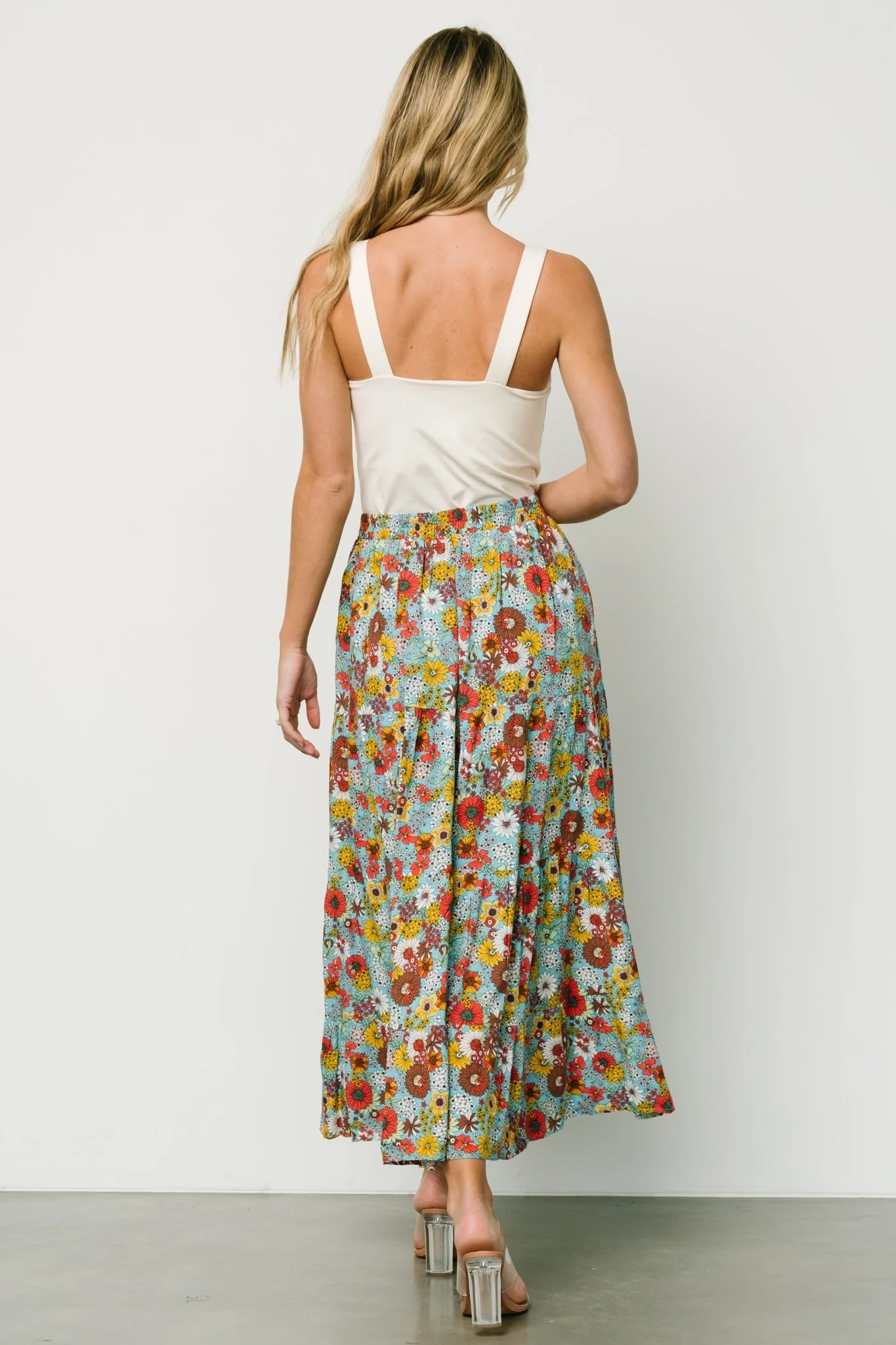 Reilly Maxi Skirt | Teal Flower Print