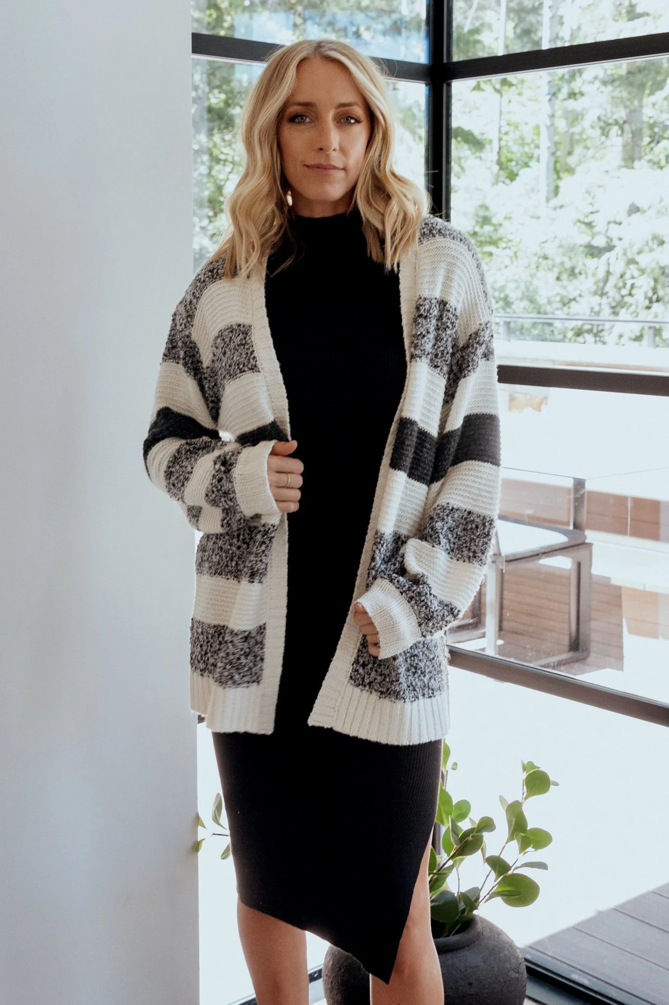 Banff Stripe Cardigan | Black + Ivory