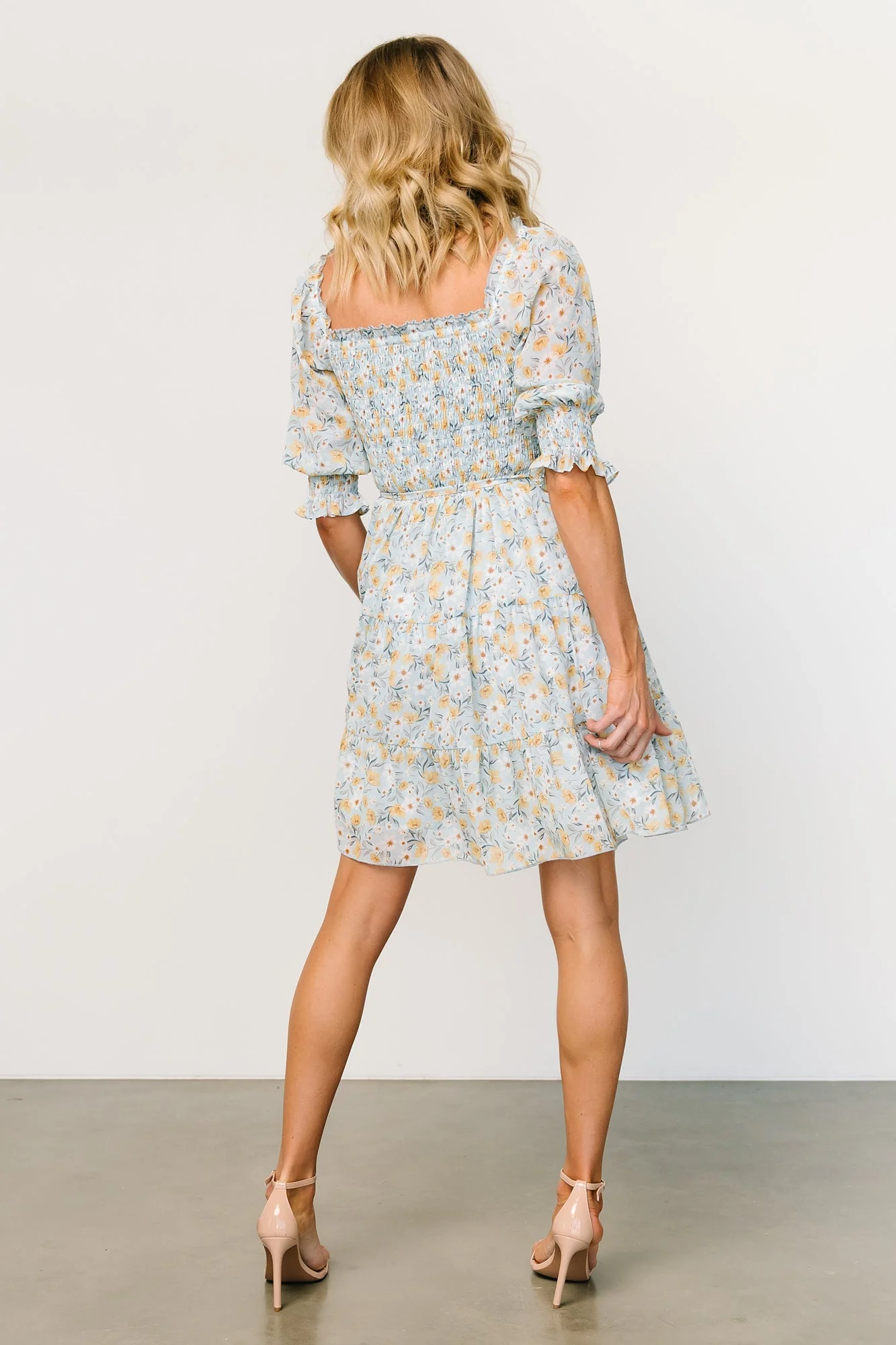 Azlyn Smocked Short Dress | Light Blue Floral