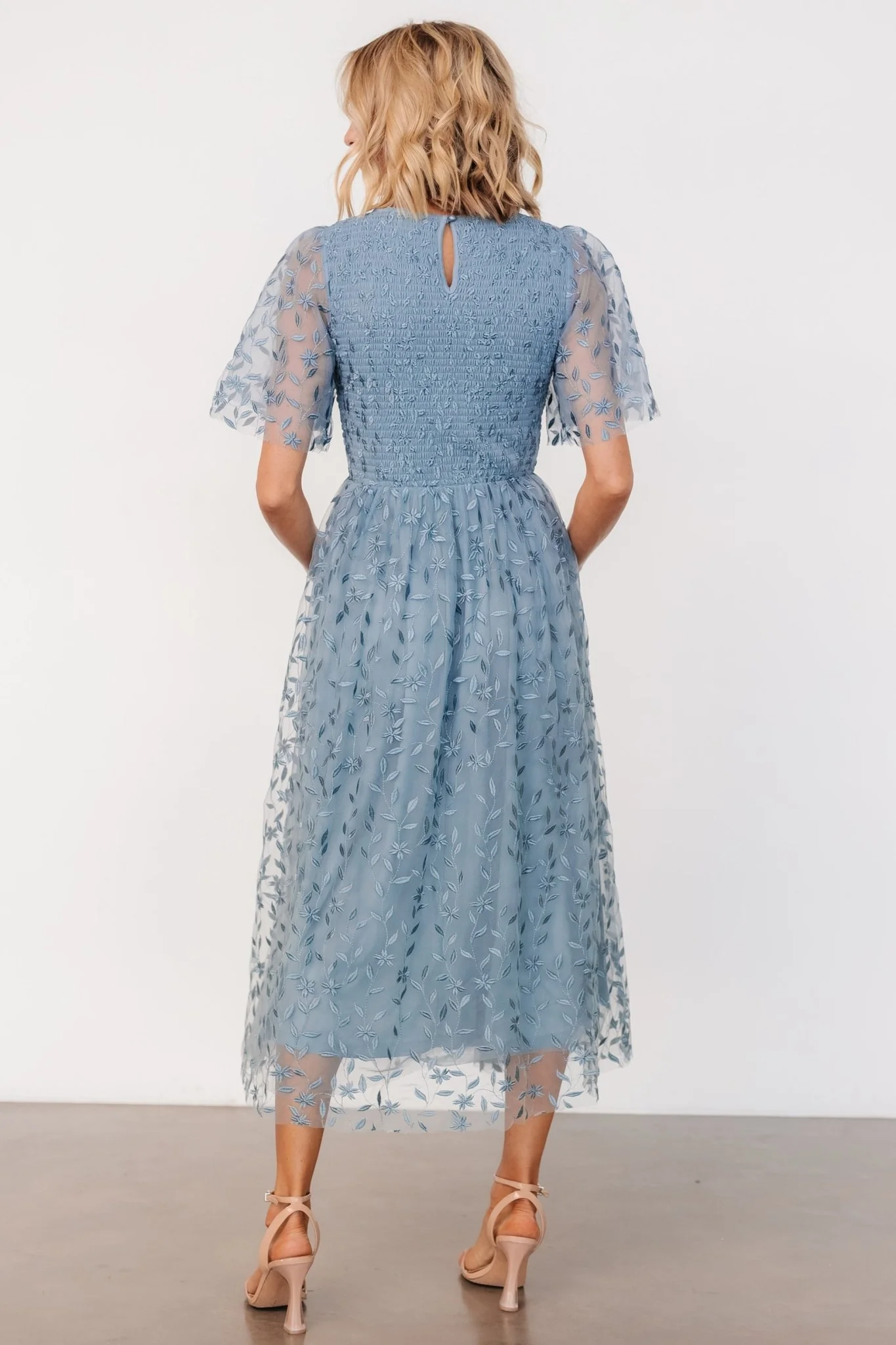 Kendra Embroidered Dress | Dusty Blue