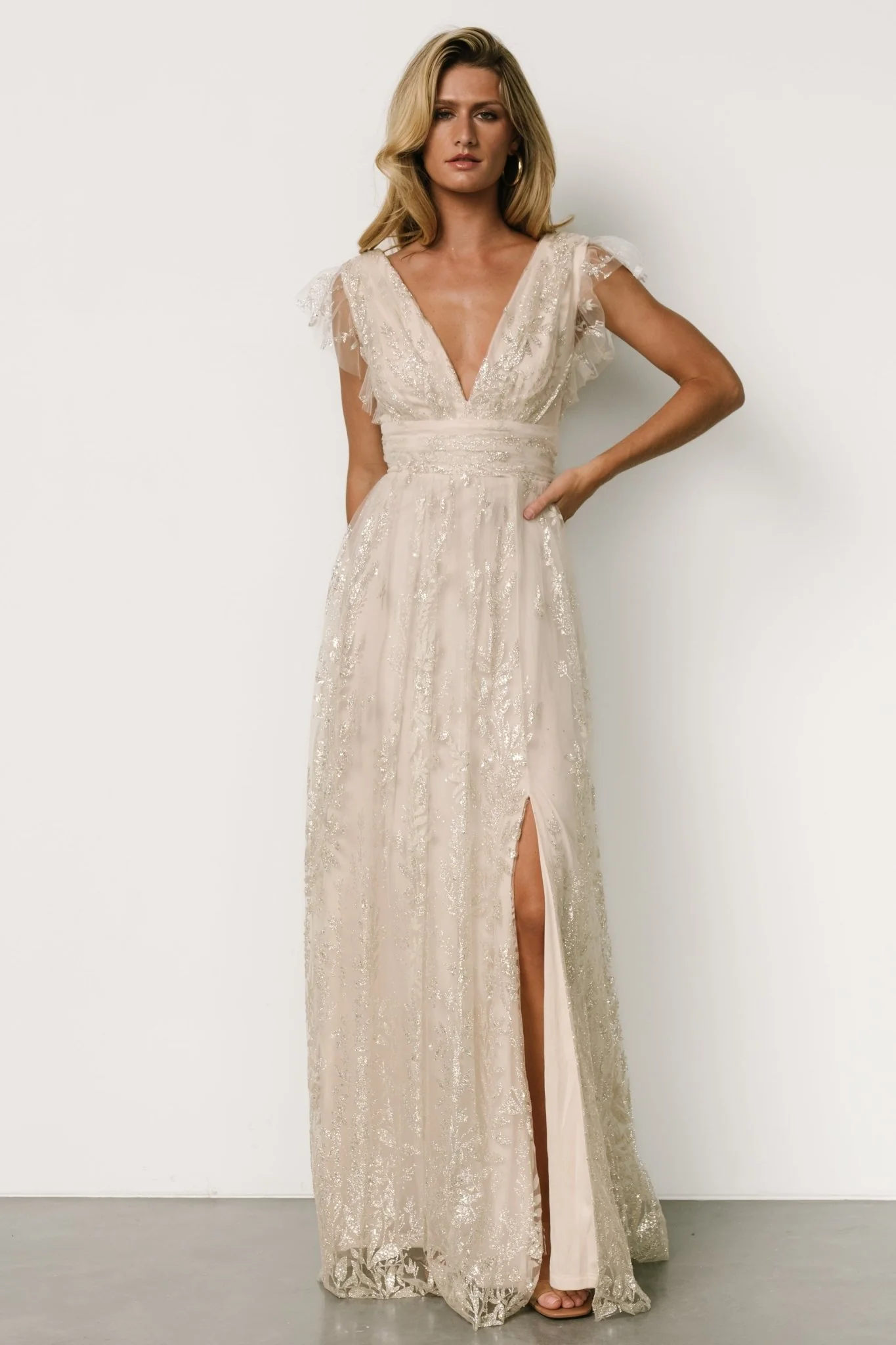 Karina Shimmer Gown | Ivory + Silver