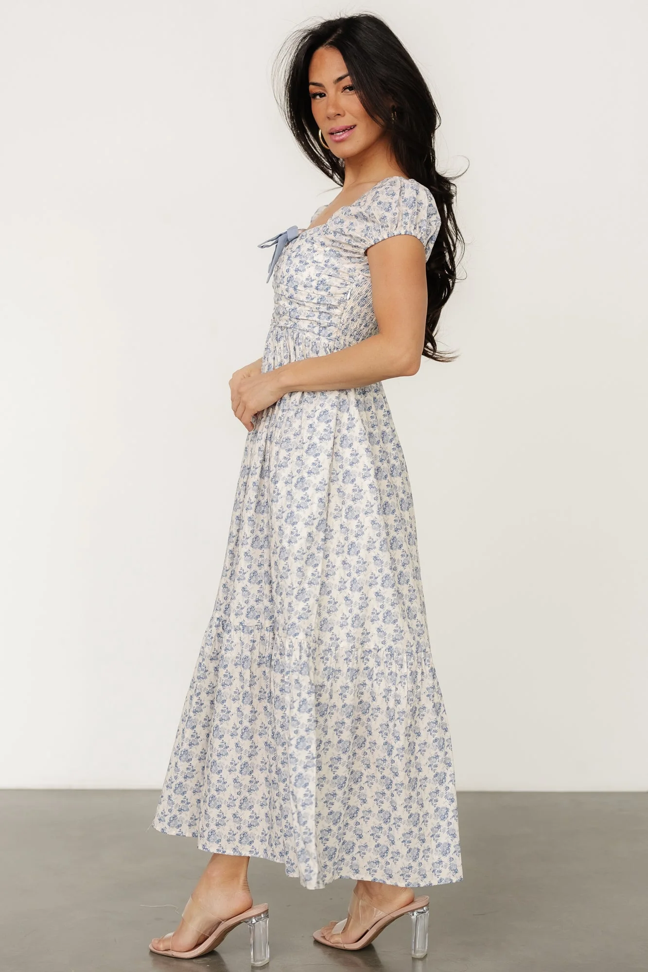 Haven Bow Dress | Ivory + Blue Floral