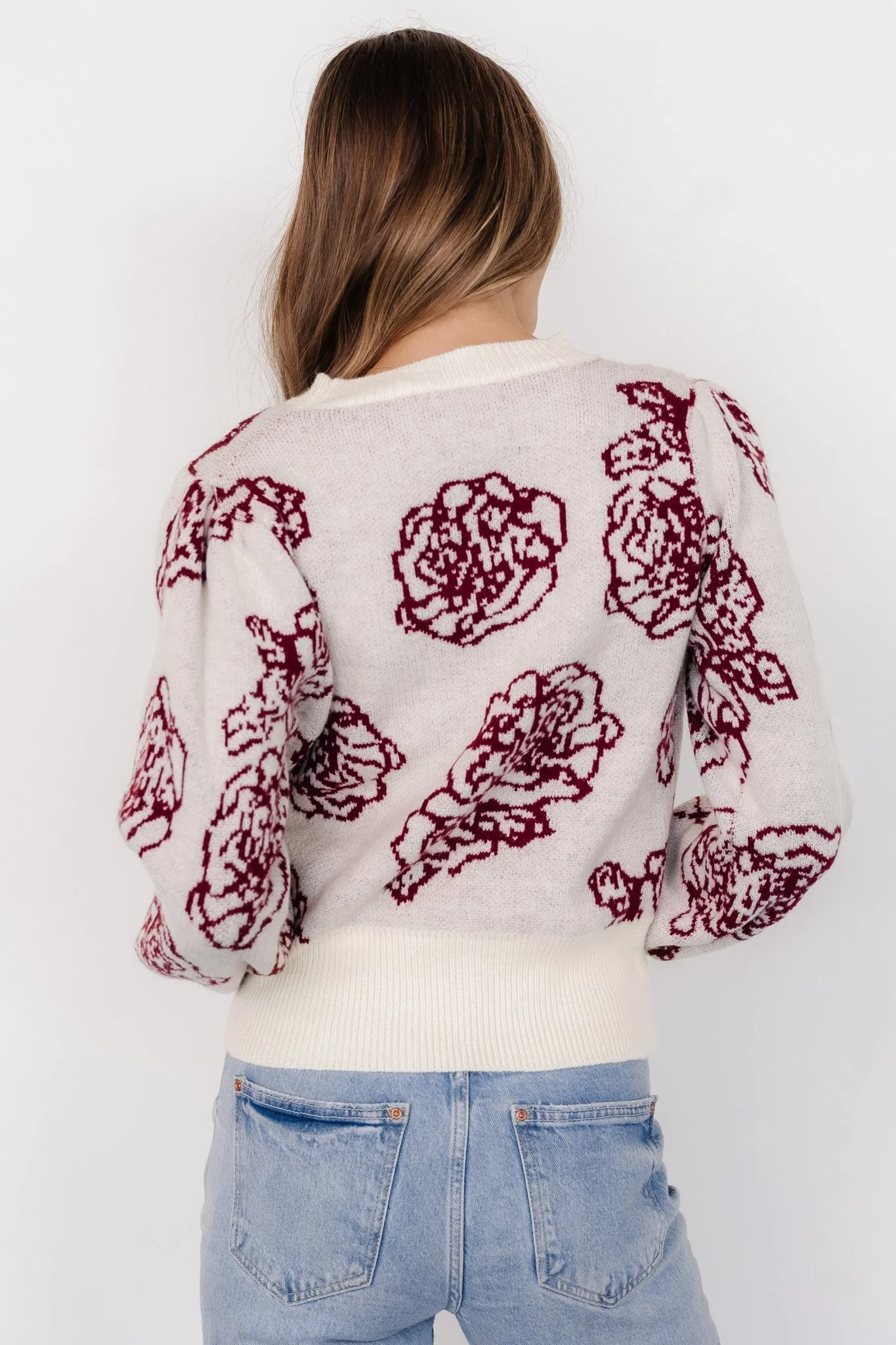 Blake Floral Sweater | Off White + Burgundy