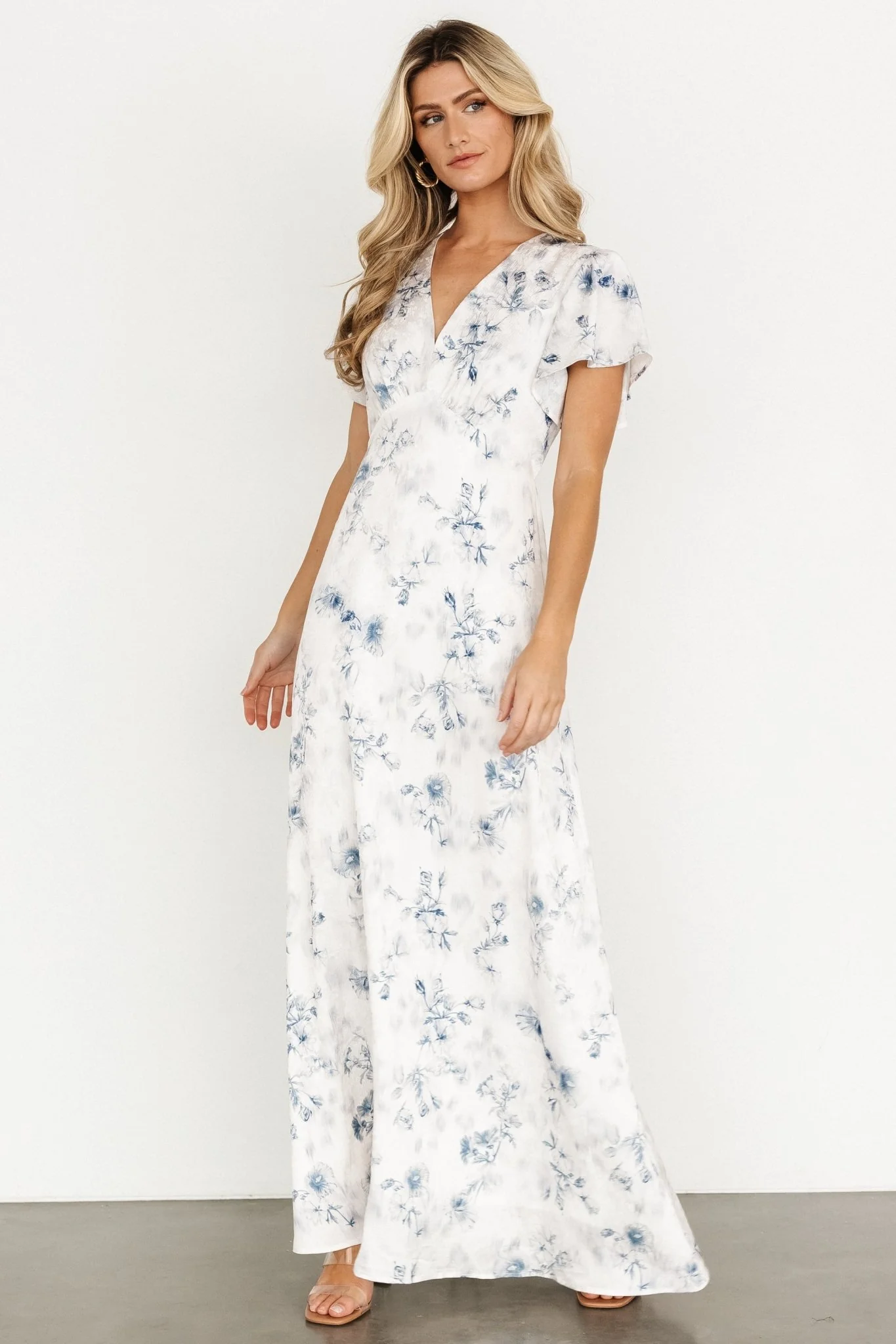 Carmen Maxi Dress | Off White + Blue Floral