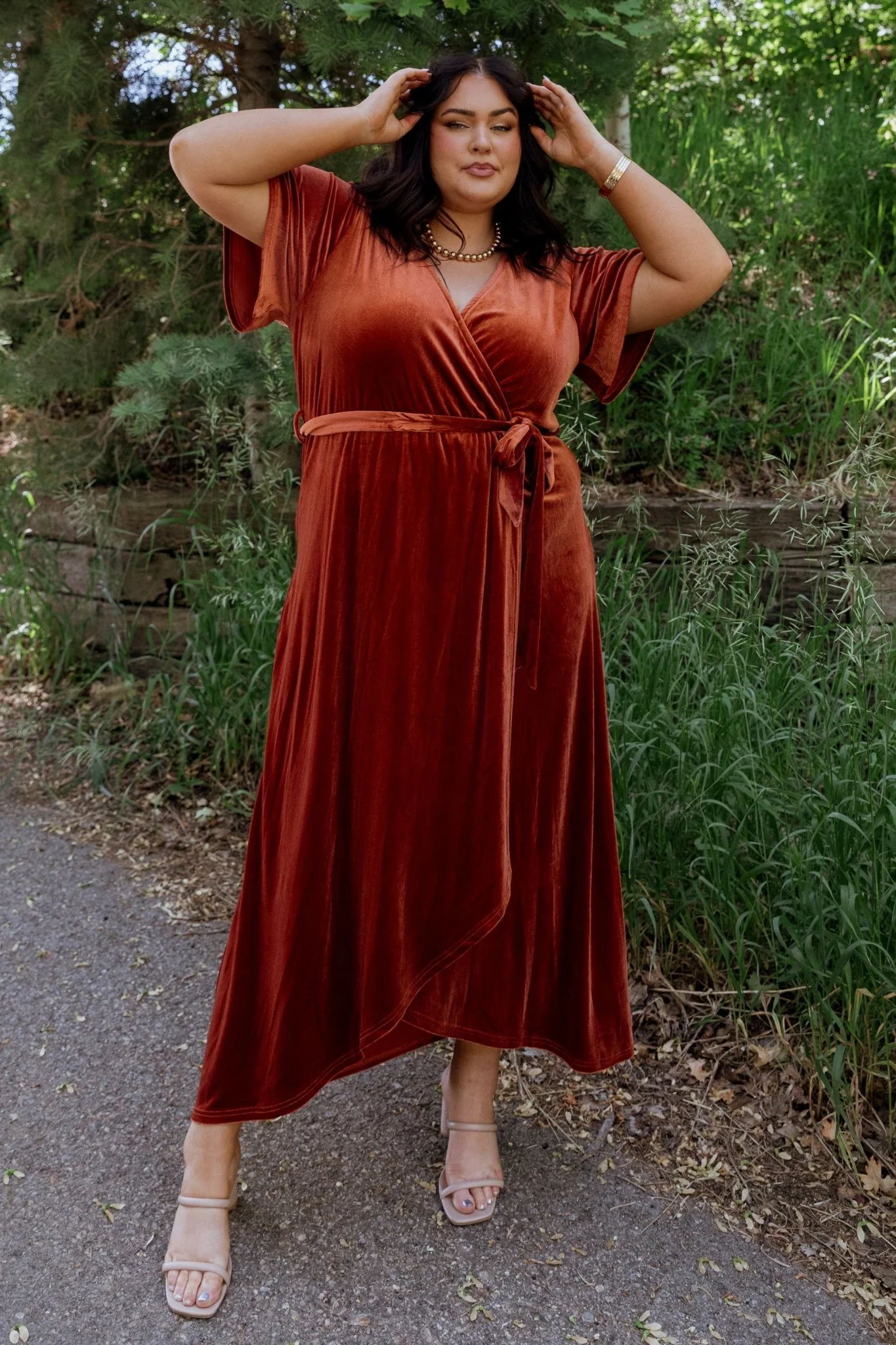 Nadine Velvet Midi Dress | Rust