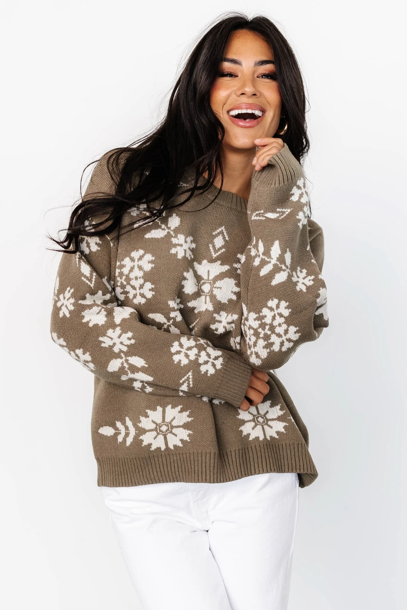 Elsa Sweater | Olive + Off White