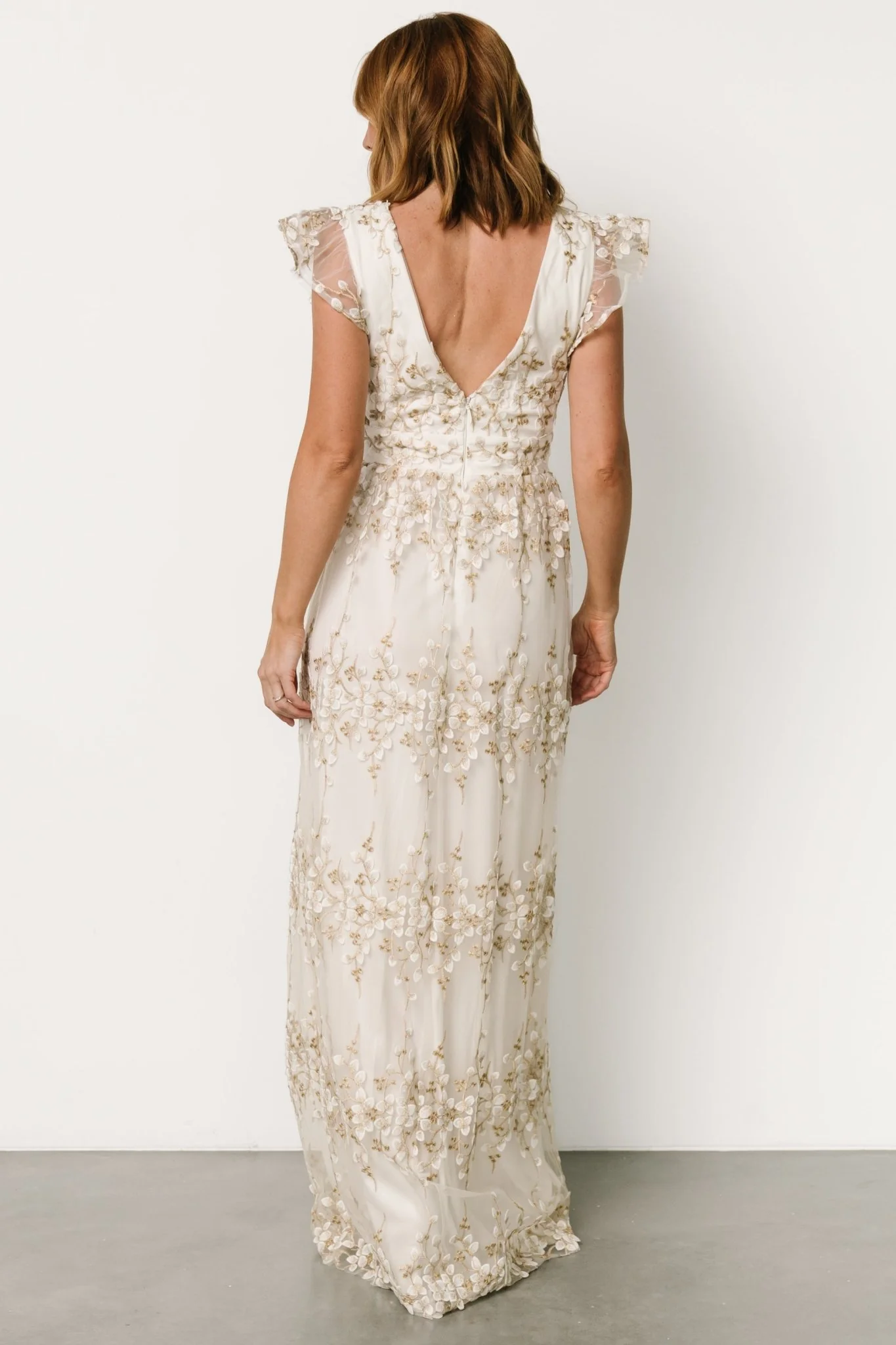 Eva Embroidered Maxi Dress | White + Gold