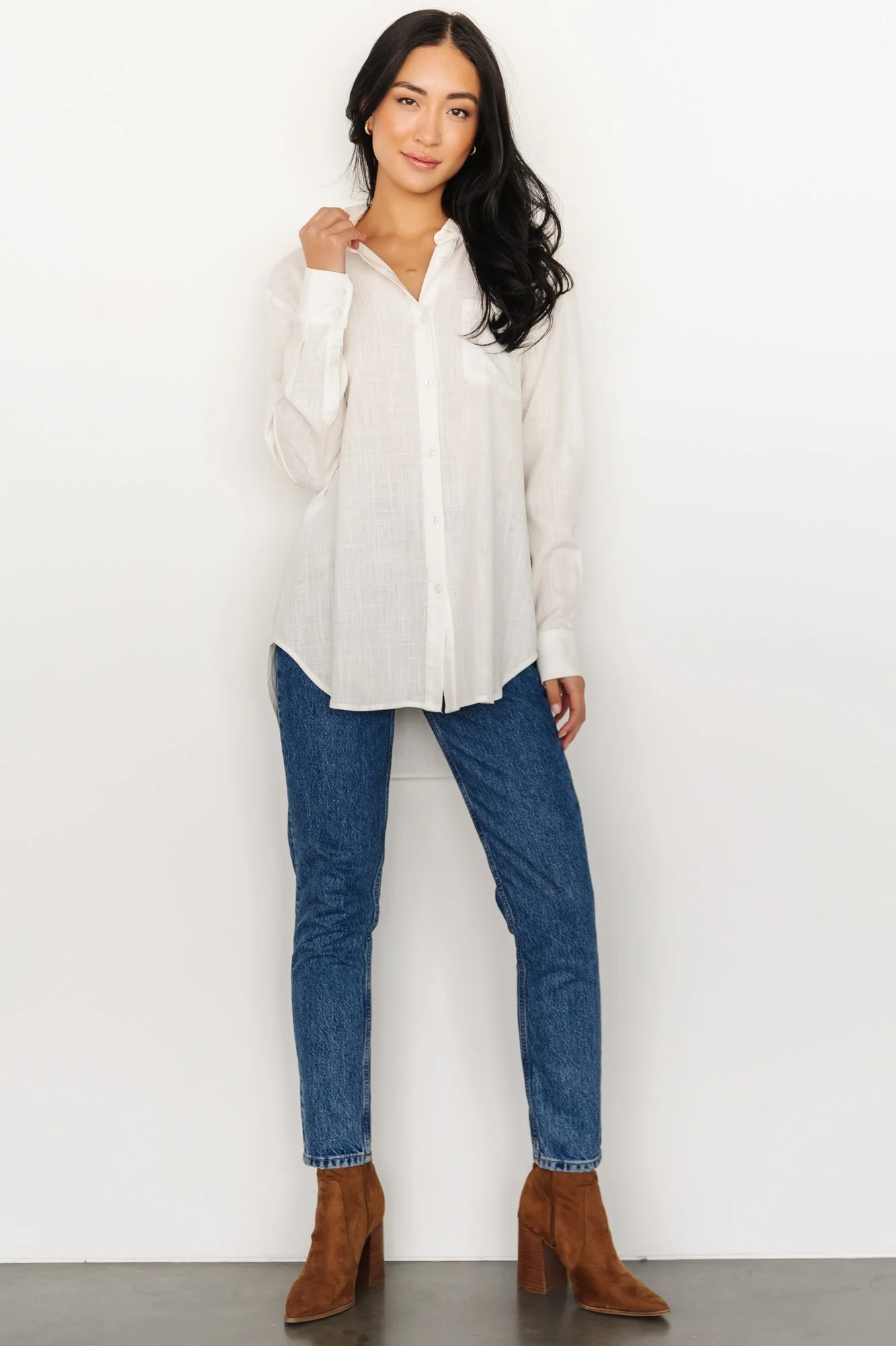 Harlan Linen Button Down Top | Off White