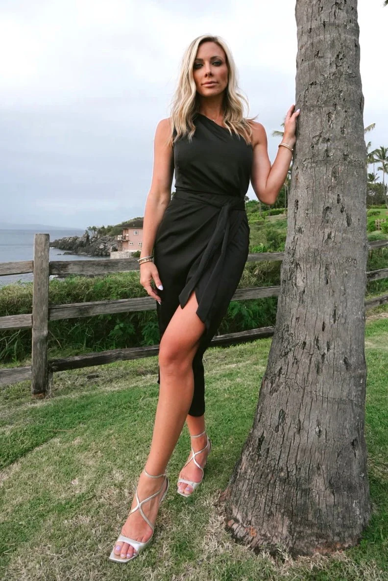 Celia One Shoulder Midi Dress | Black