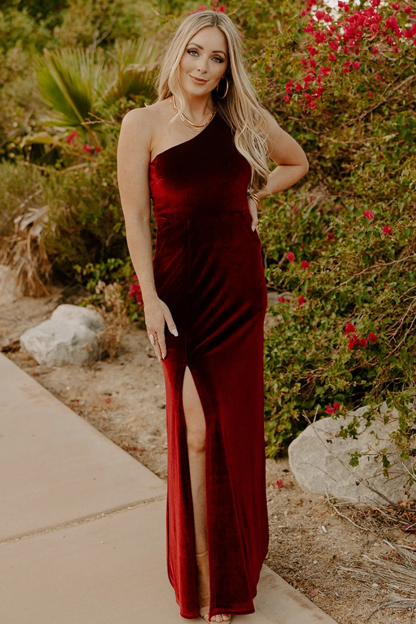 Tatiana Velvet One Shoulder Maxi Dress | Merlot