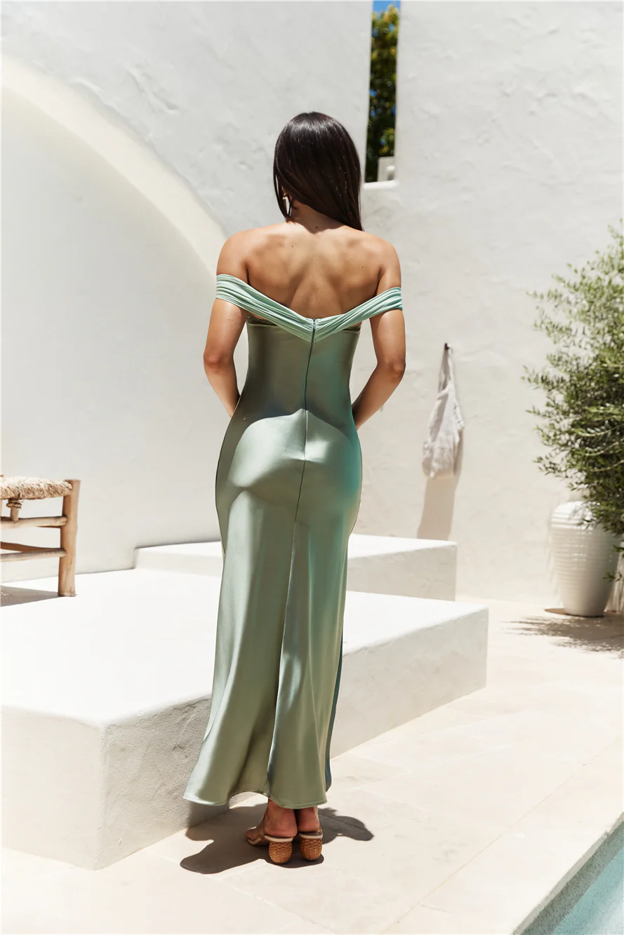 Dreamers Delight Off The Shoulder Maxi Dress Green