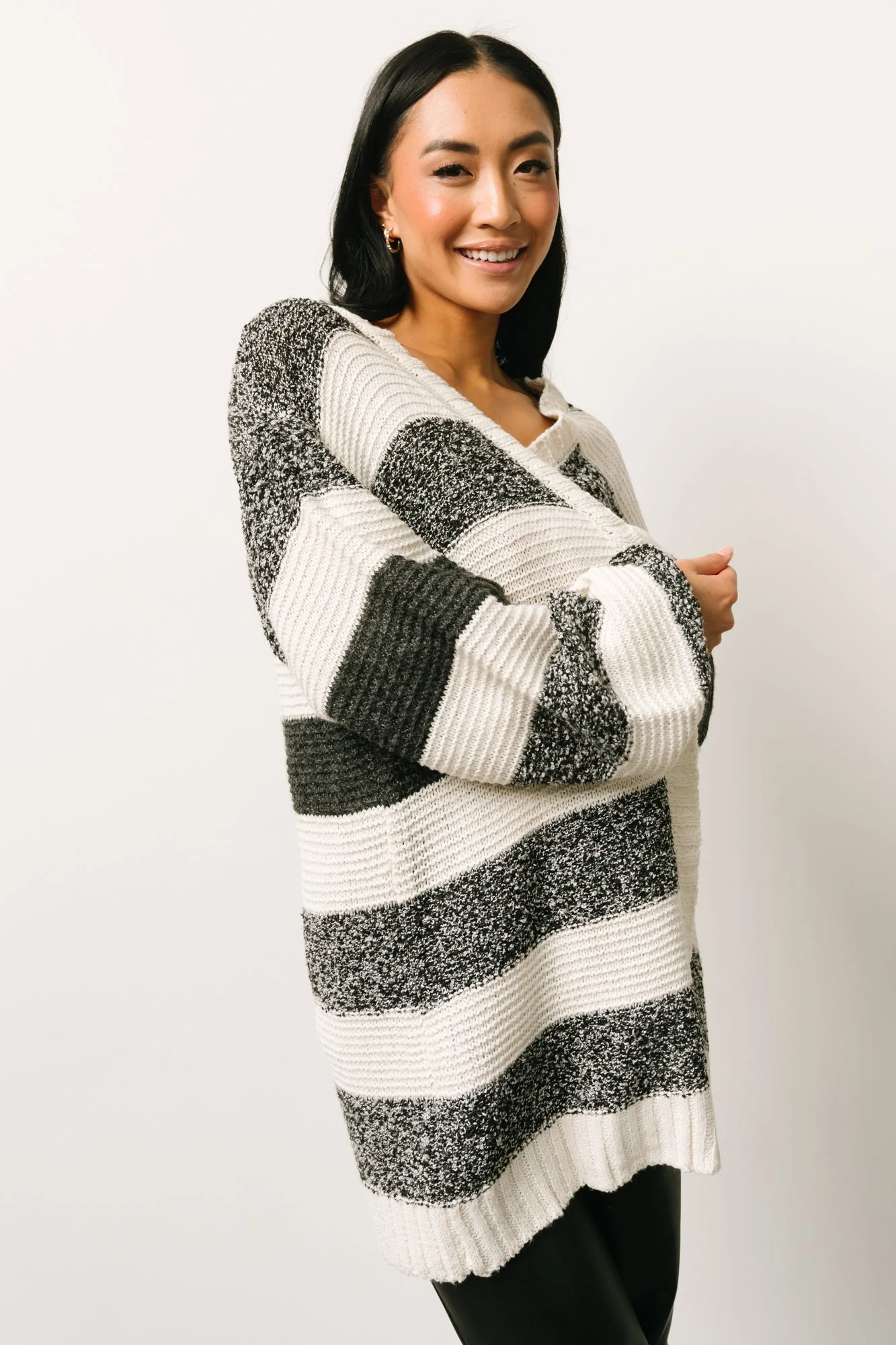 Banff Stripe Cardigan | Black + Ivory