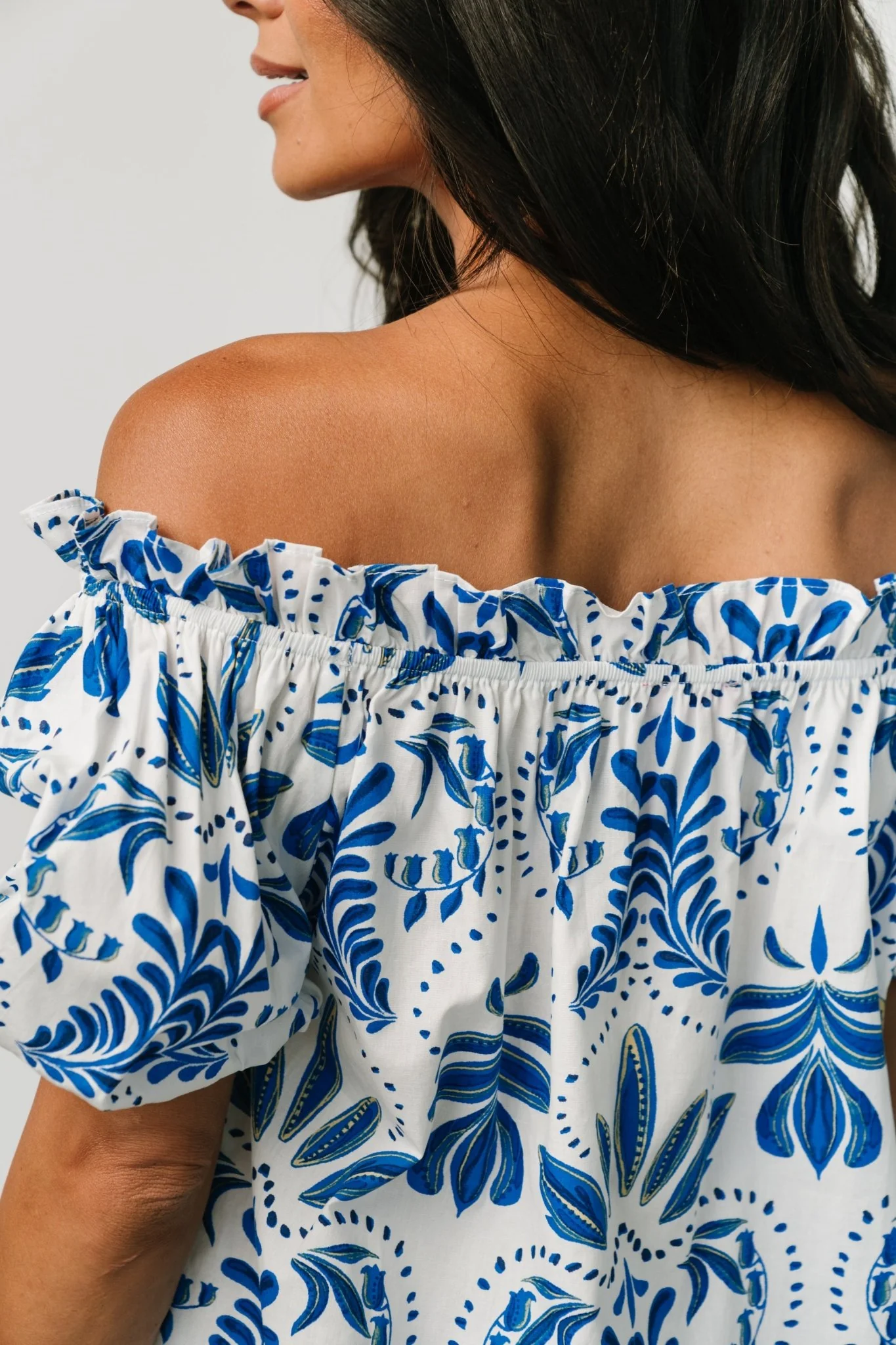 Santorini Off Shoulder Top | White + Blue