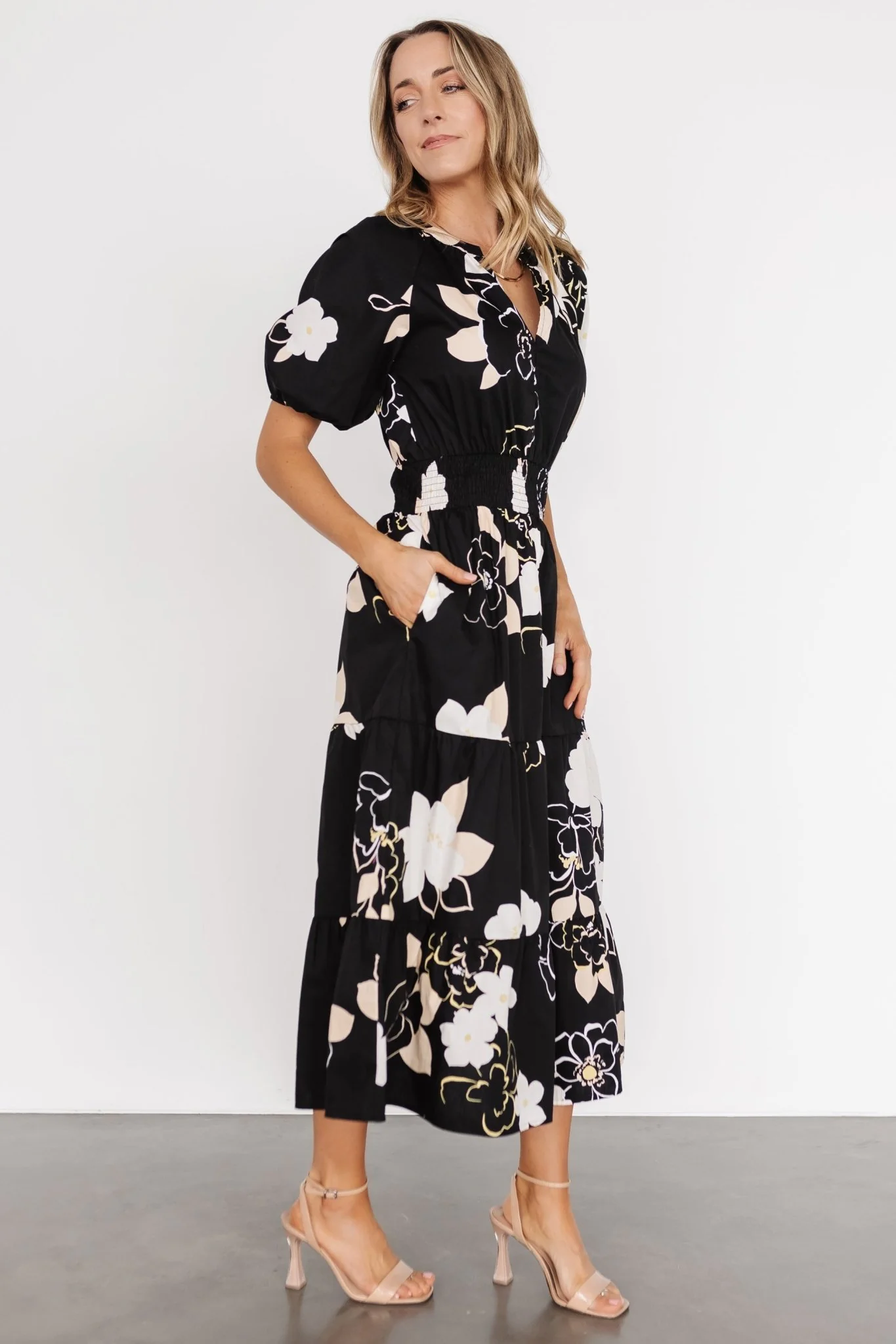Hacienda Tiered Midi Dress | Black Multi