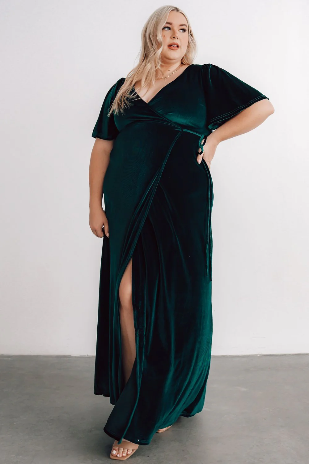 Meghan Velvet Wrap Maxi Dress | Emerald
