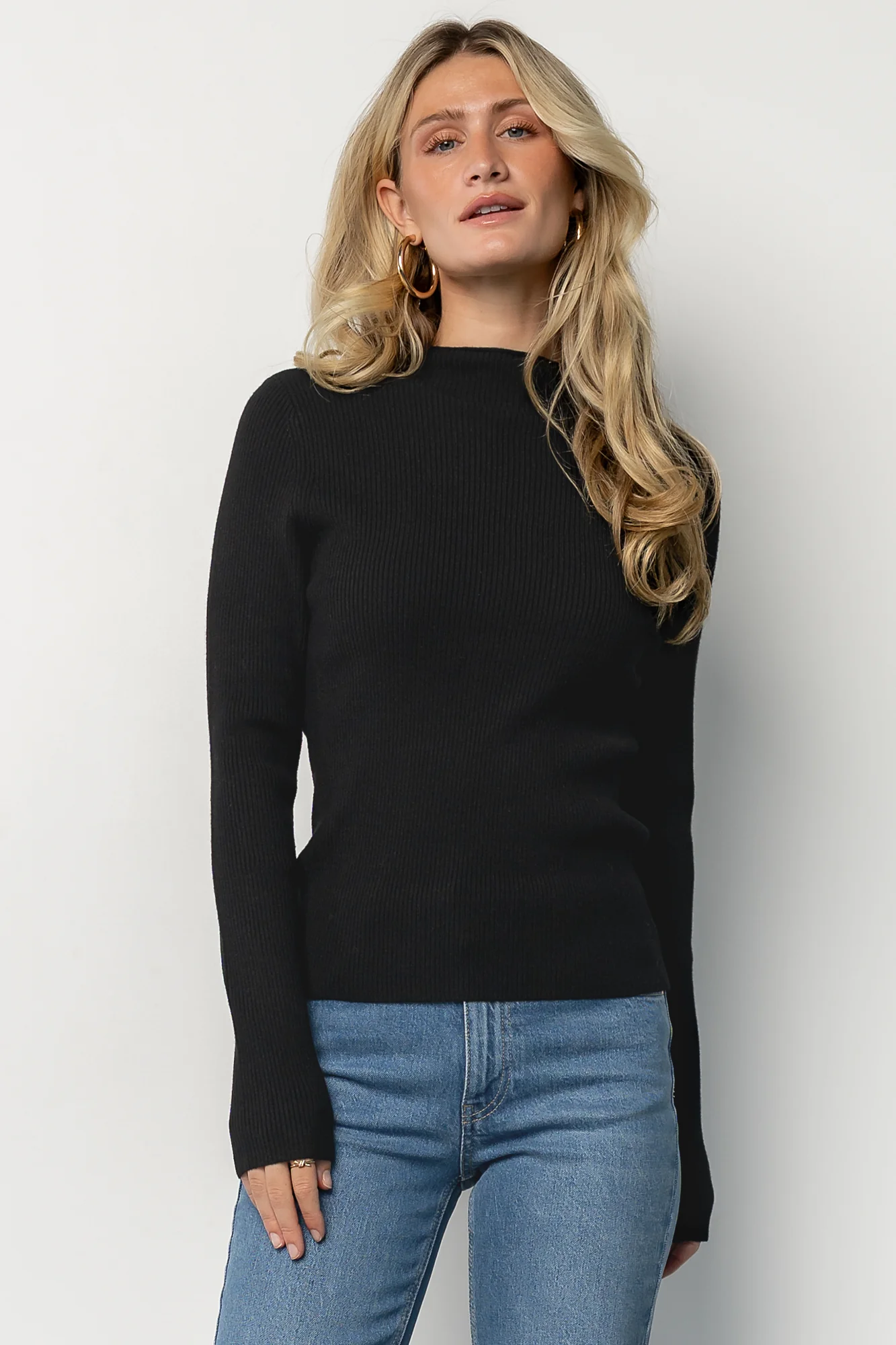 Ilsa Ribbed Sweater Top | Black