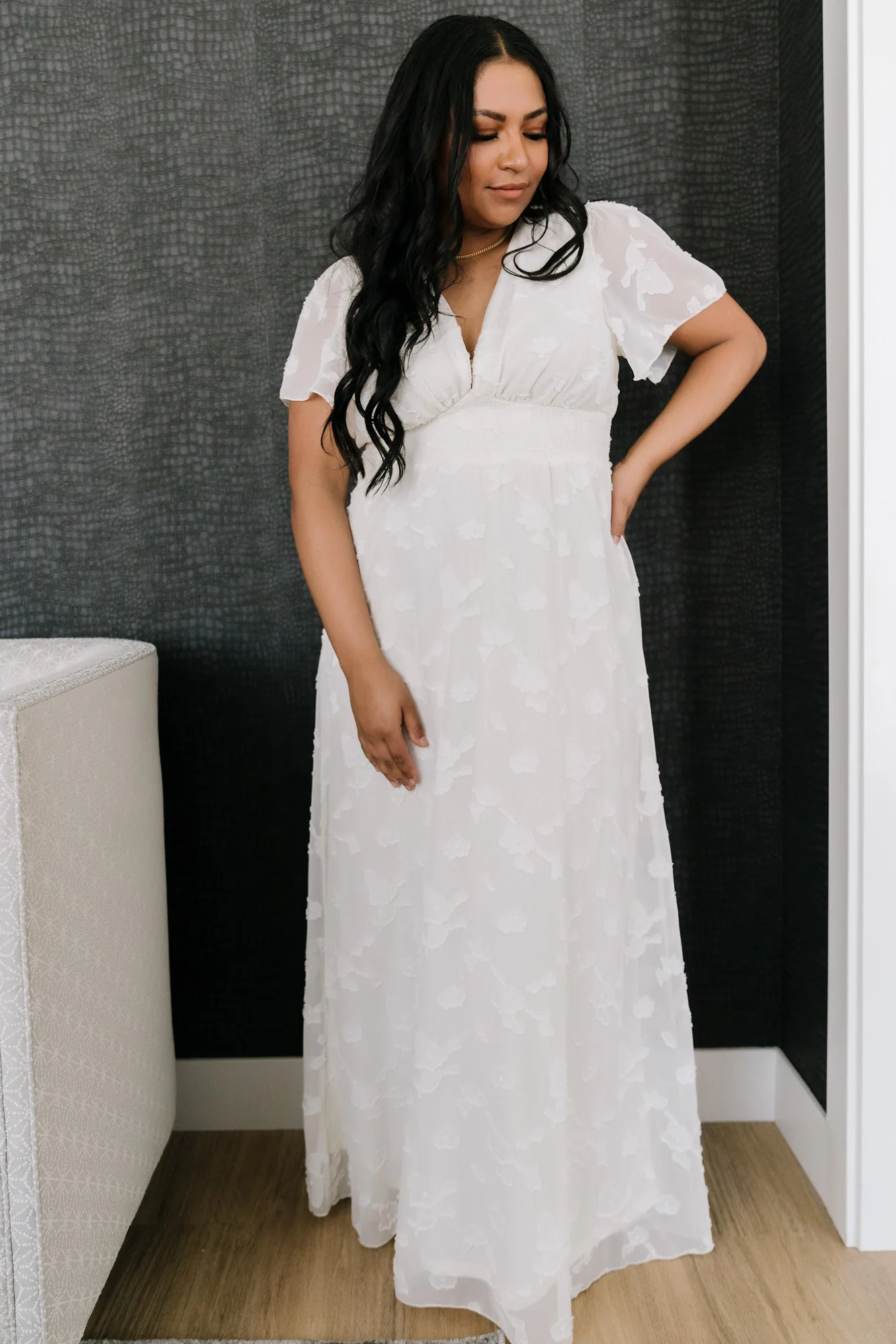 Evelyn Smocked Maxi Dress | Off White