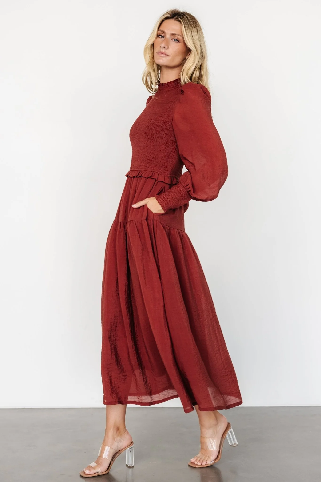 Daria Smocked Maxi Dress | Brick