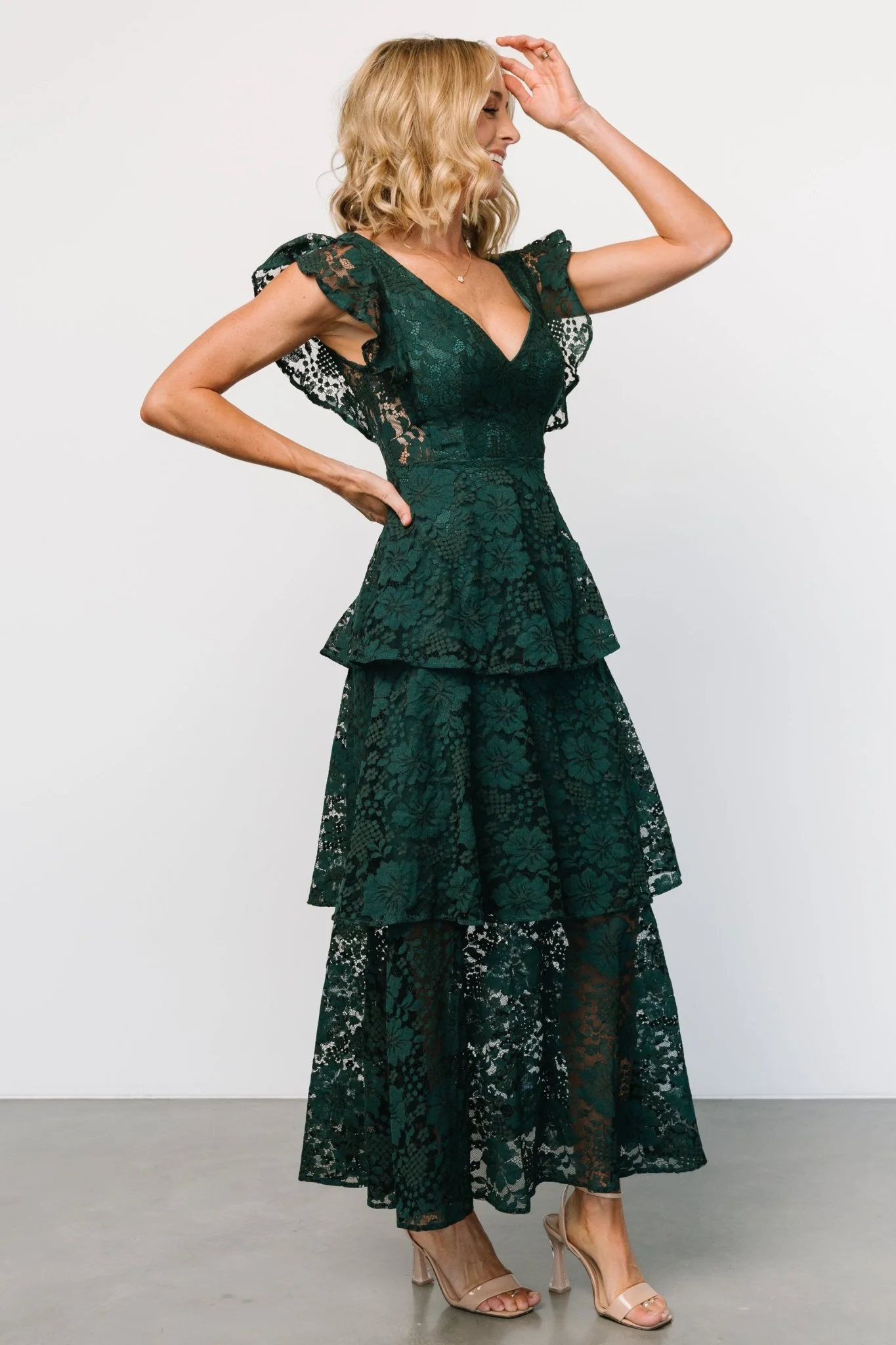 Margot Lace Tiered Maxi Dress | Deep Emerald
