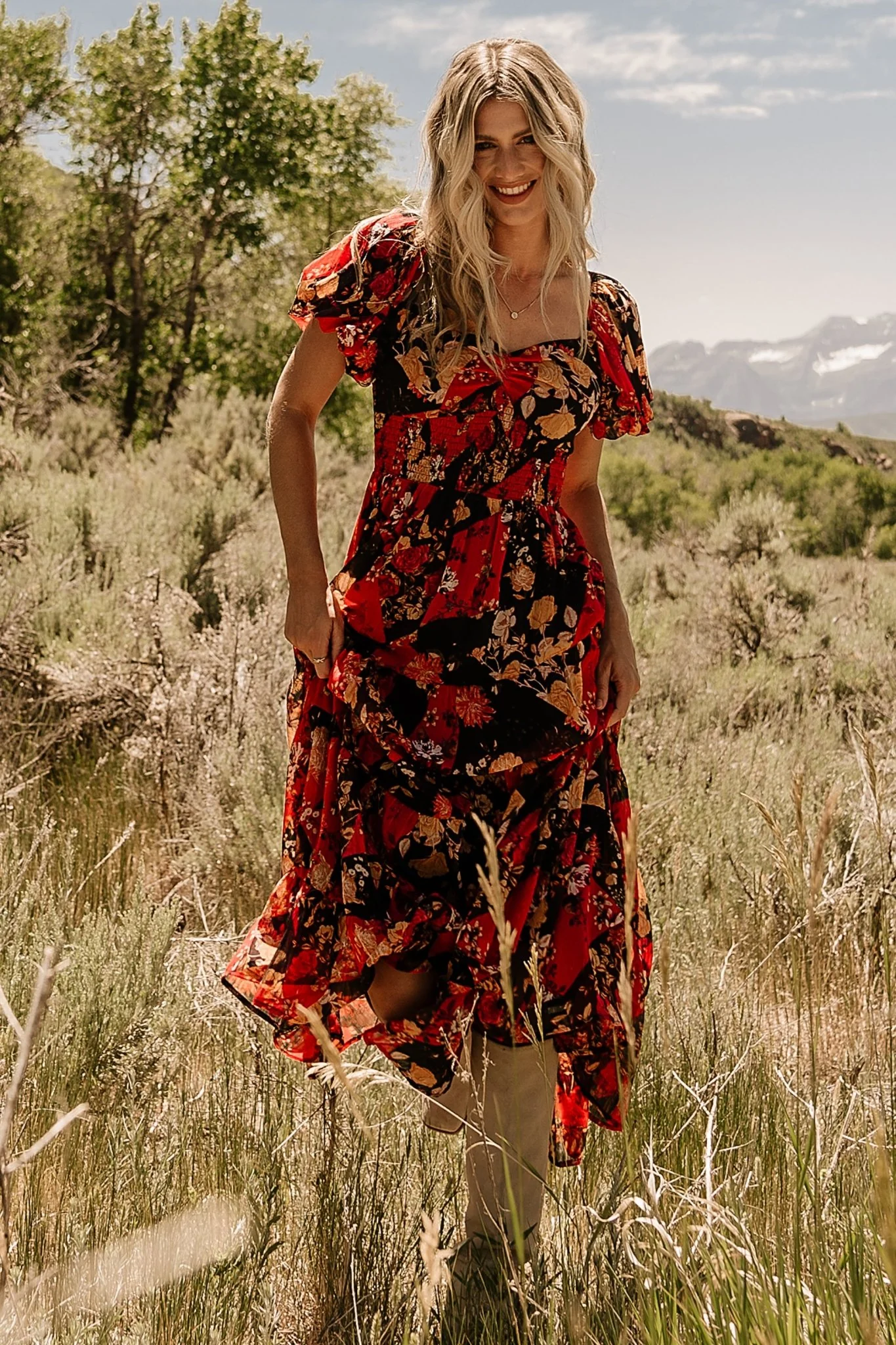 Suzy Maxi Dress | Black + Red Multi