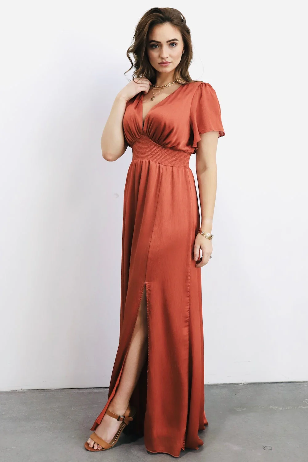 Prague Satin Maxi Dress | Rust
