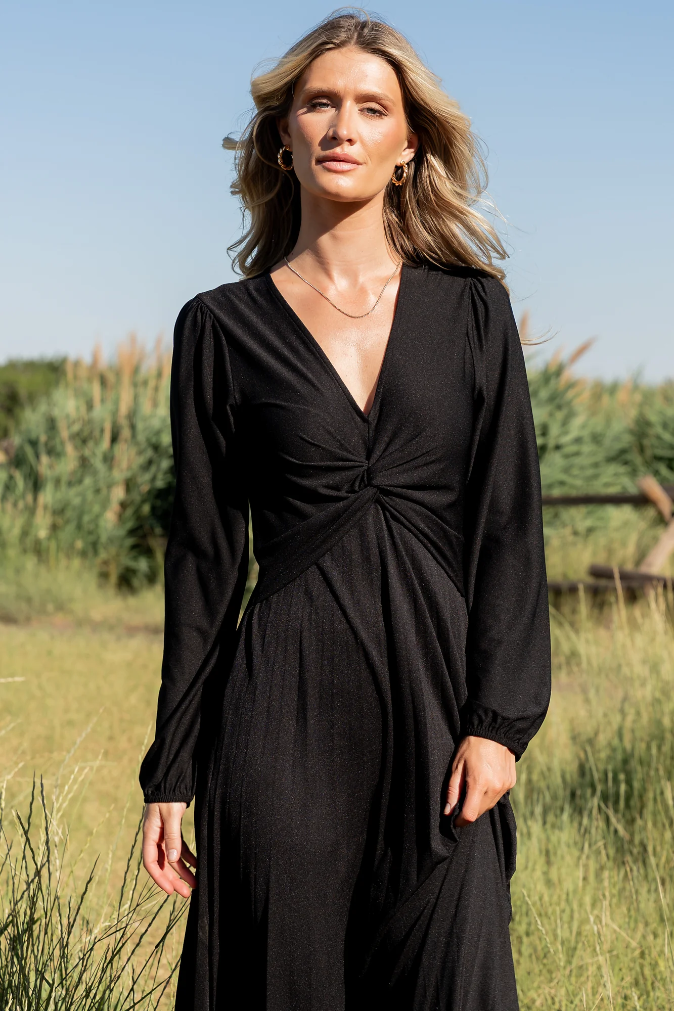 Lynda Pleated Midi Dress | Black