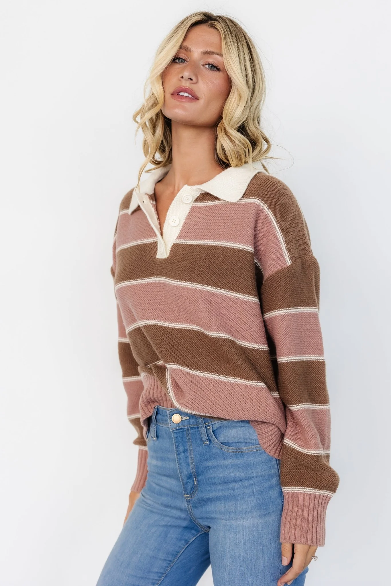 Priya Striped Sweater | Mauve + Mocha