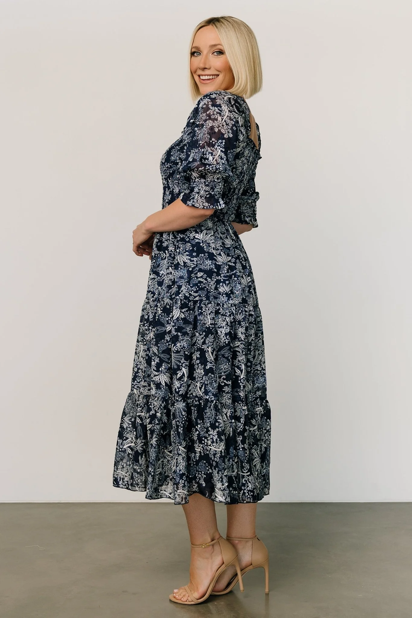 Fabian Jacquard Midi Dress | Indigo Print