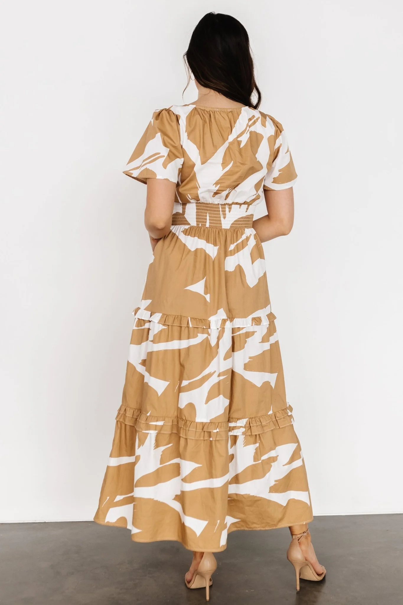Palmer Tiered Maxi Dress | Camel + White