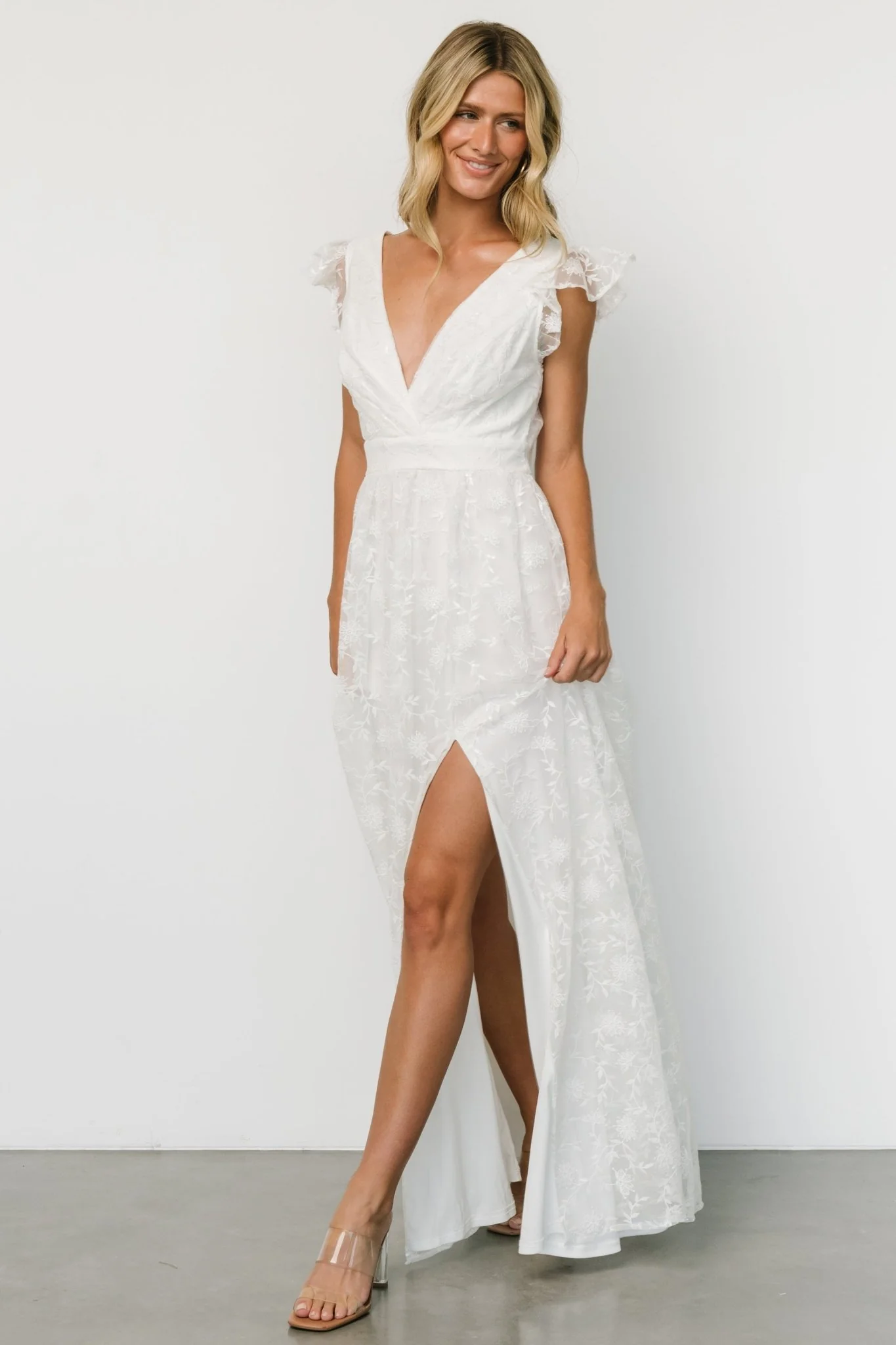 Alexa Embroidered Sequin Maxi Dress | White