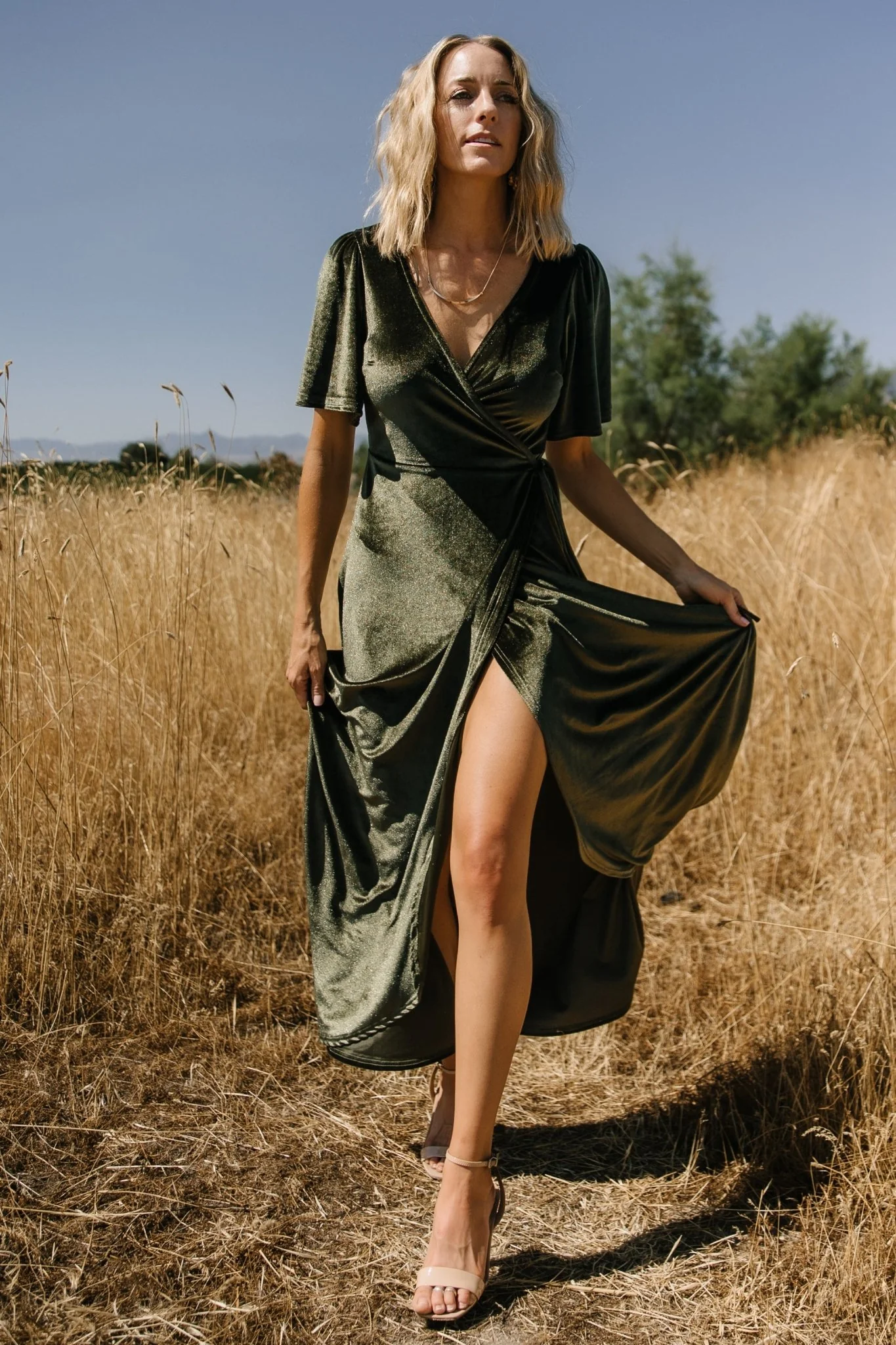 Katelyn Velvet Maxi Wrap Dress | Dark Olive