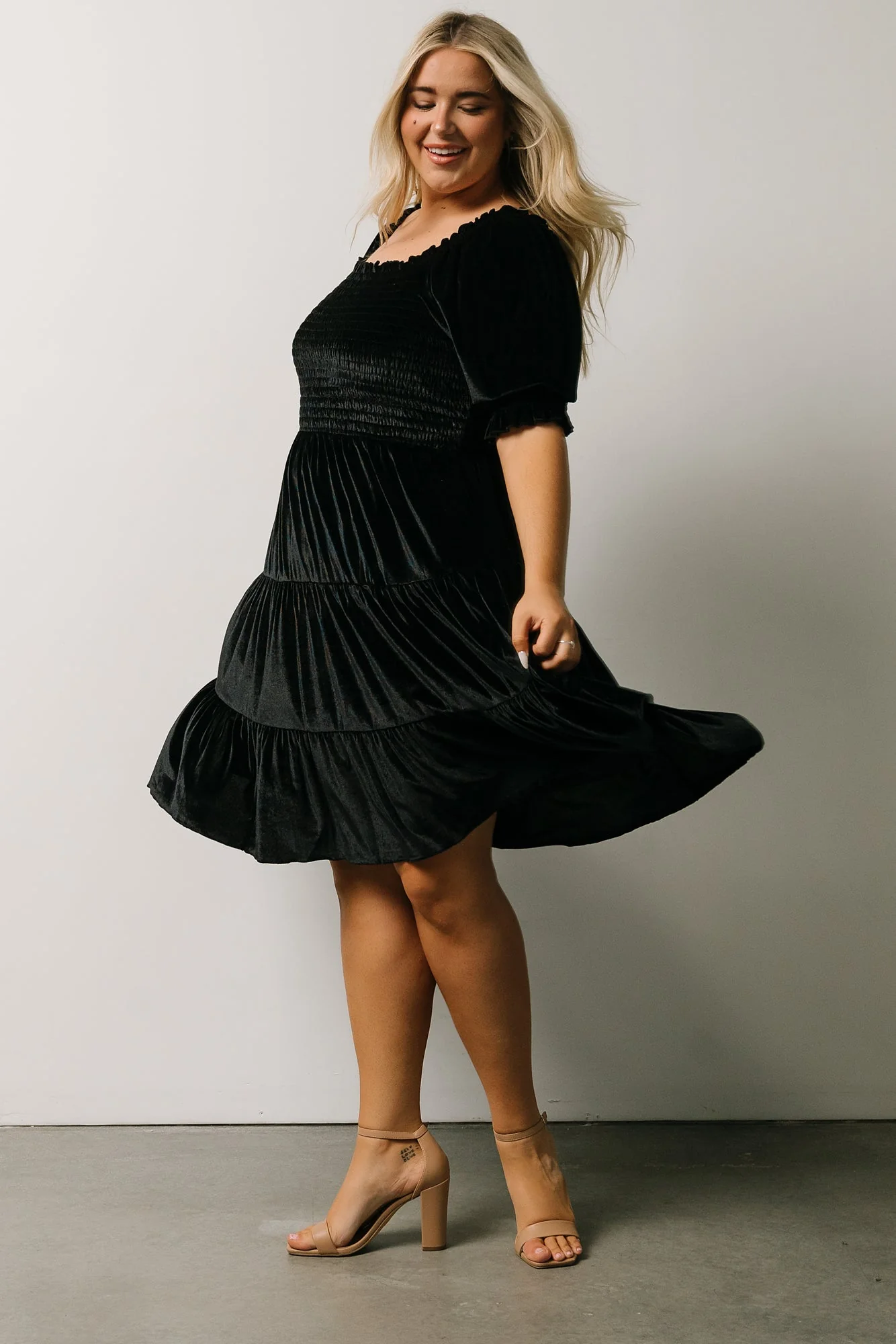 Bliss Smocked Velvet Short Dress | Black