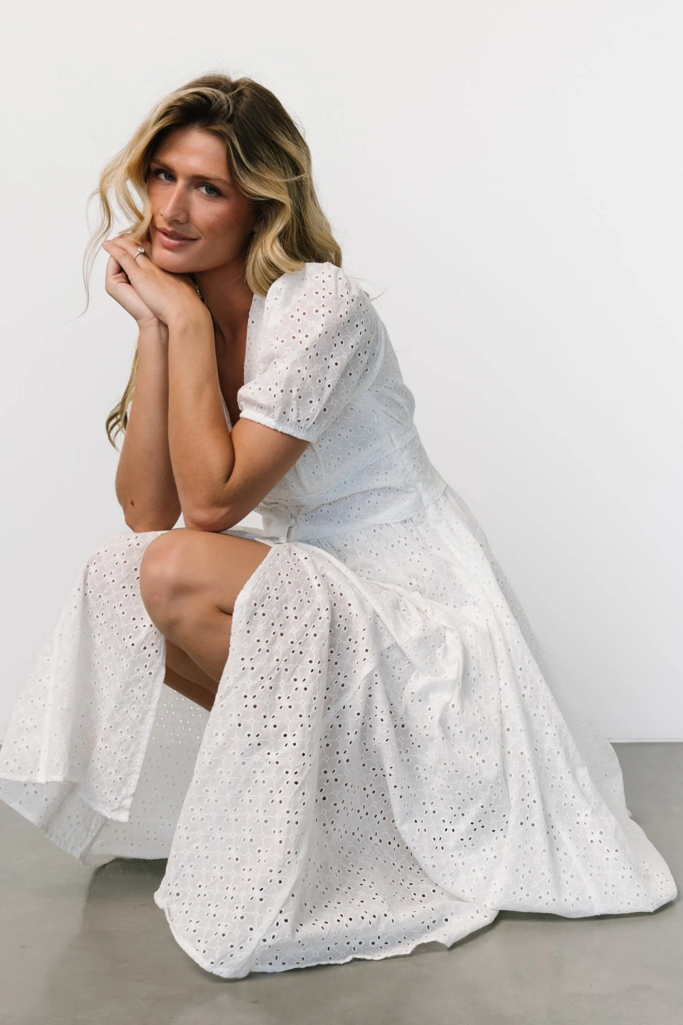Esther Eyelet Midi Dress | Off White