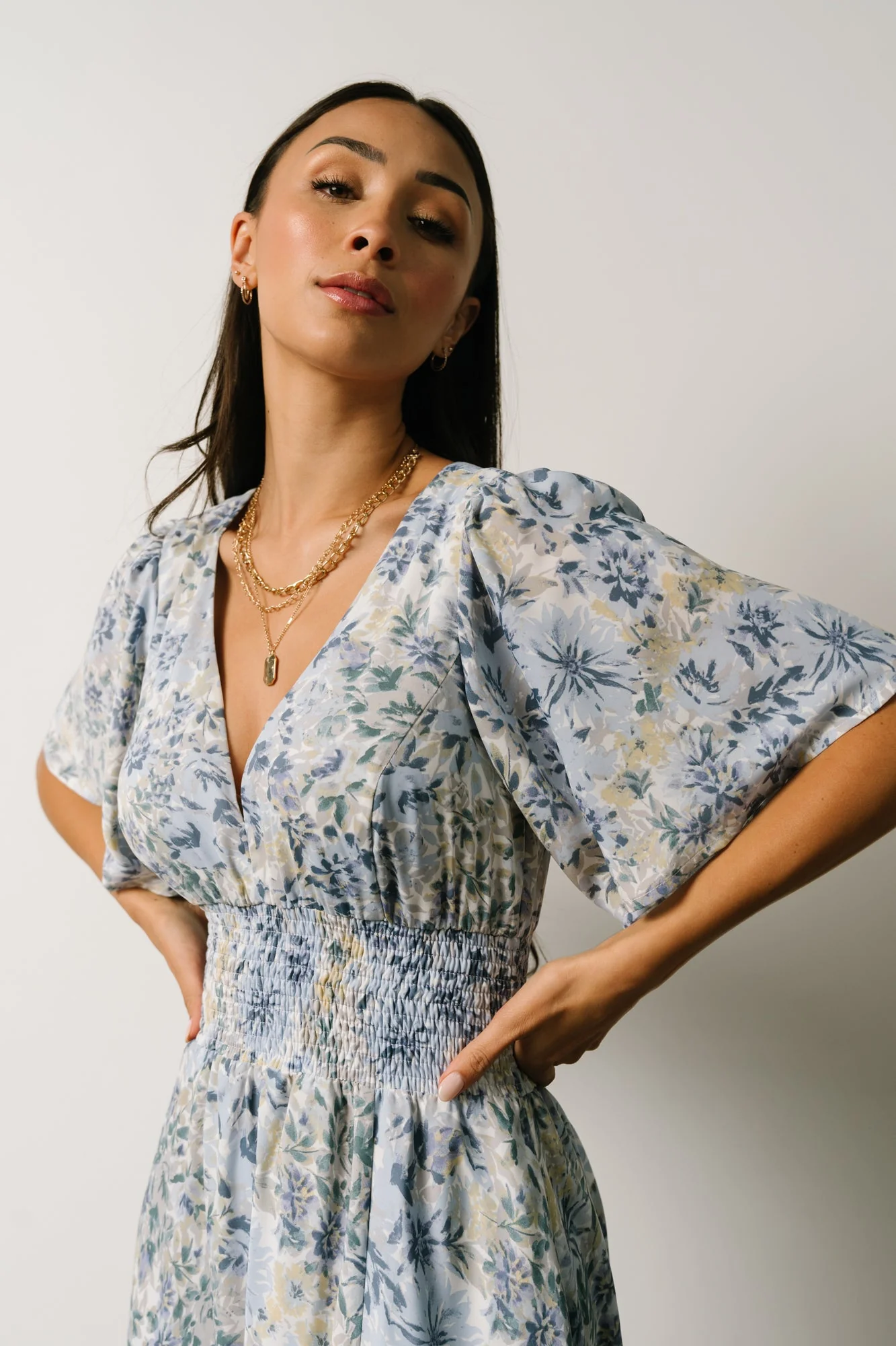 Verona Smocked Maxi Dress | White + Blue Print