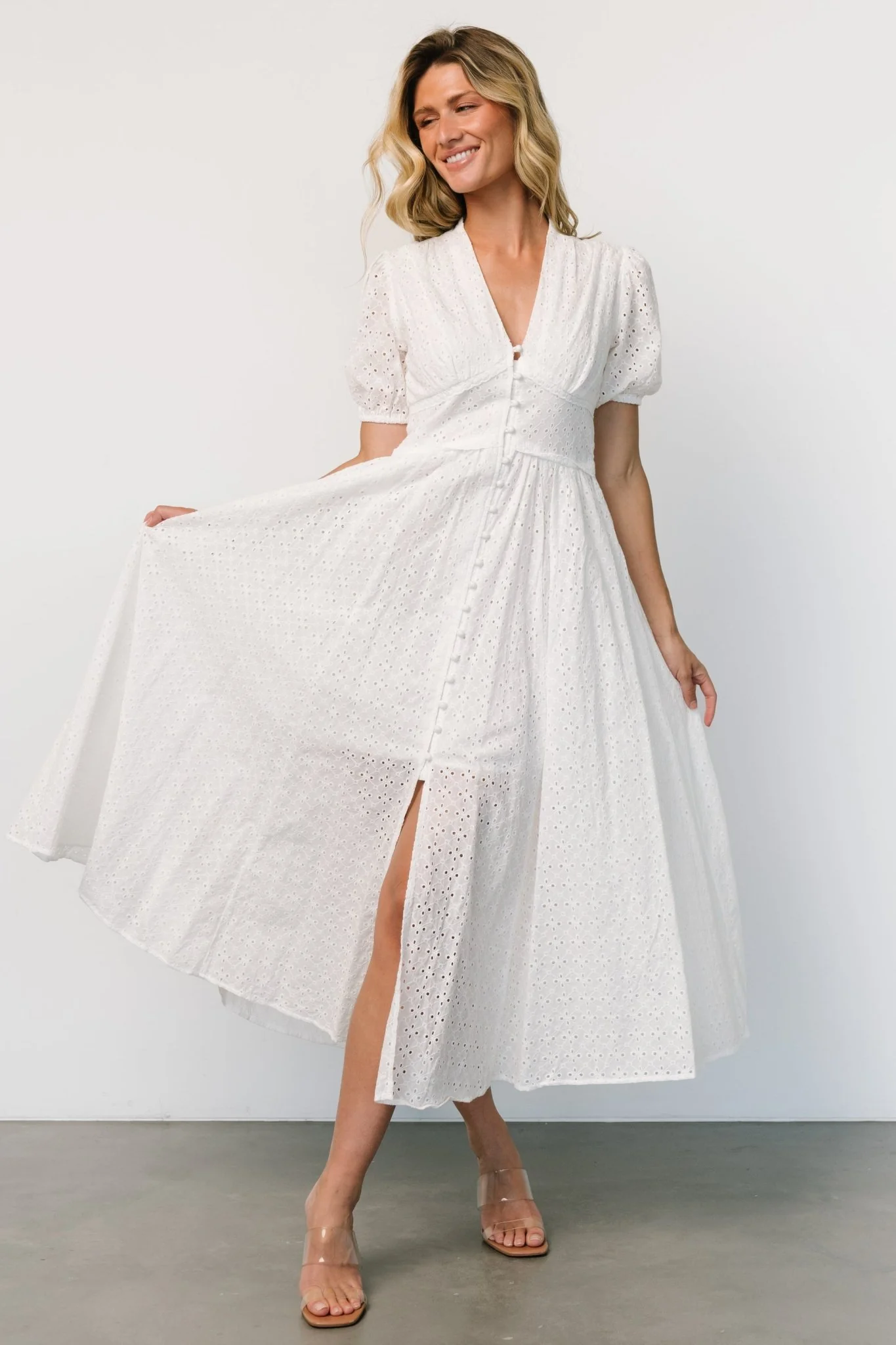 Esther Eyelet Midi Dress | Off White