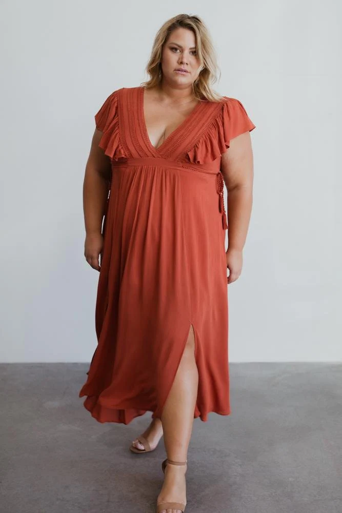 Jennifer Deep V Maxi Dress | Rust