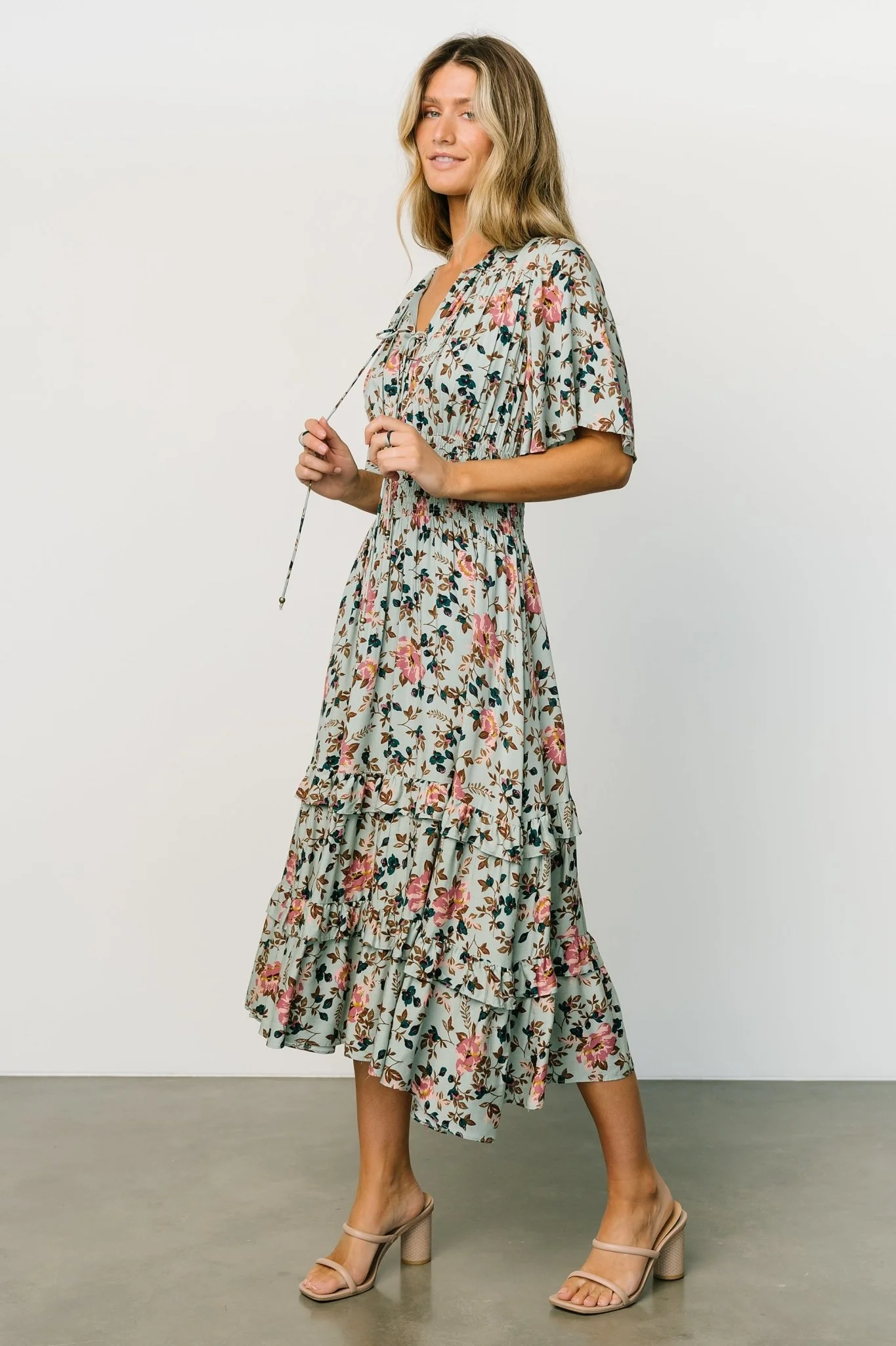 Spell Boho Midi Dress | Sage + Pink Floral