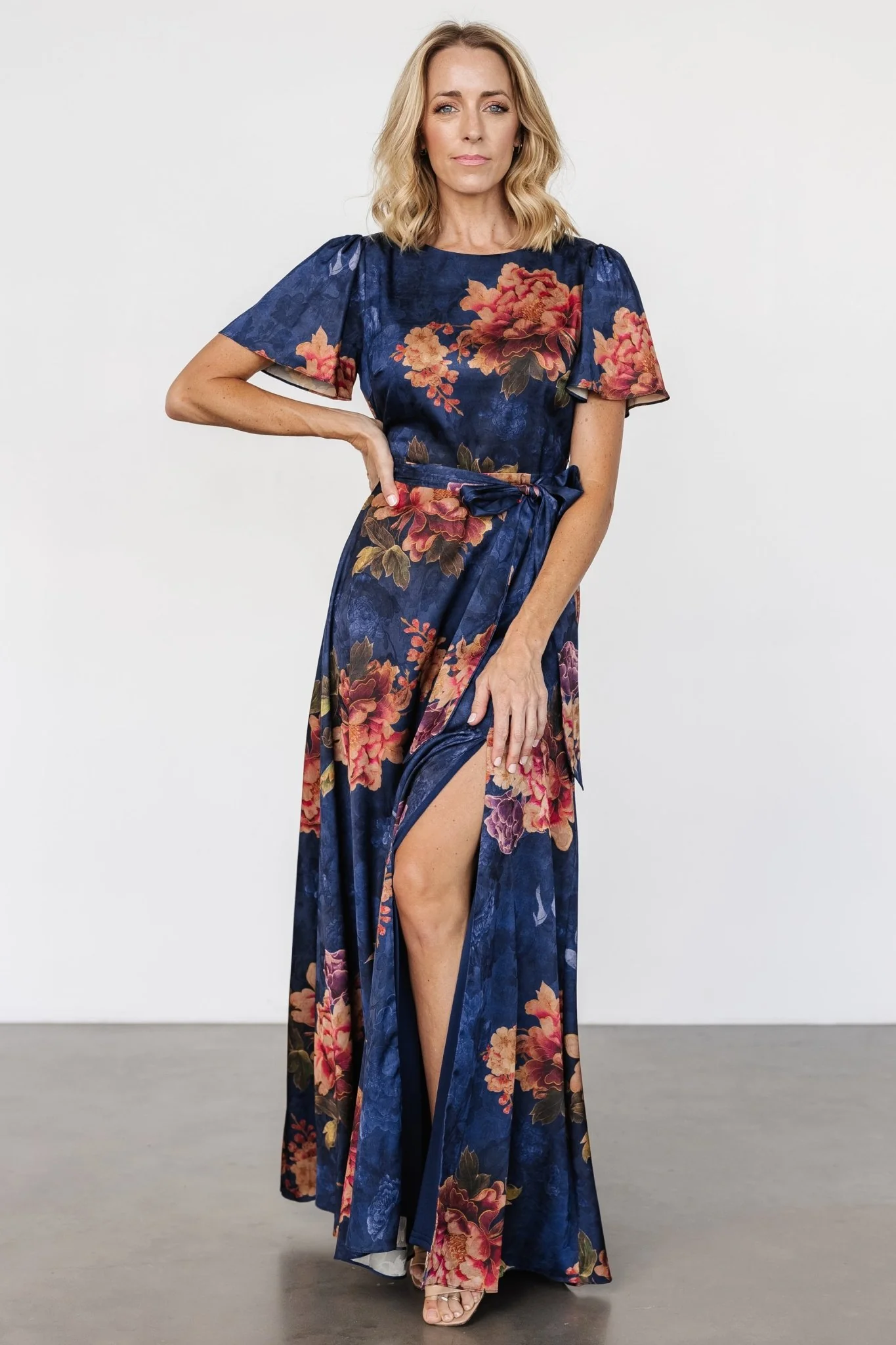 Agnes Satin Maxi Dress | Navy Floral