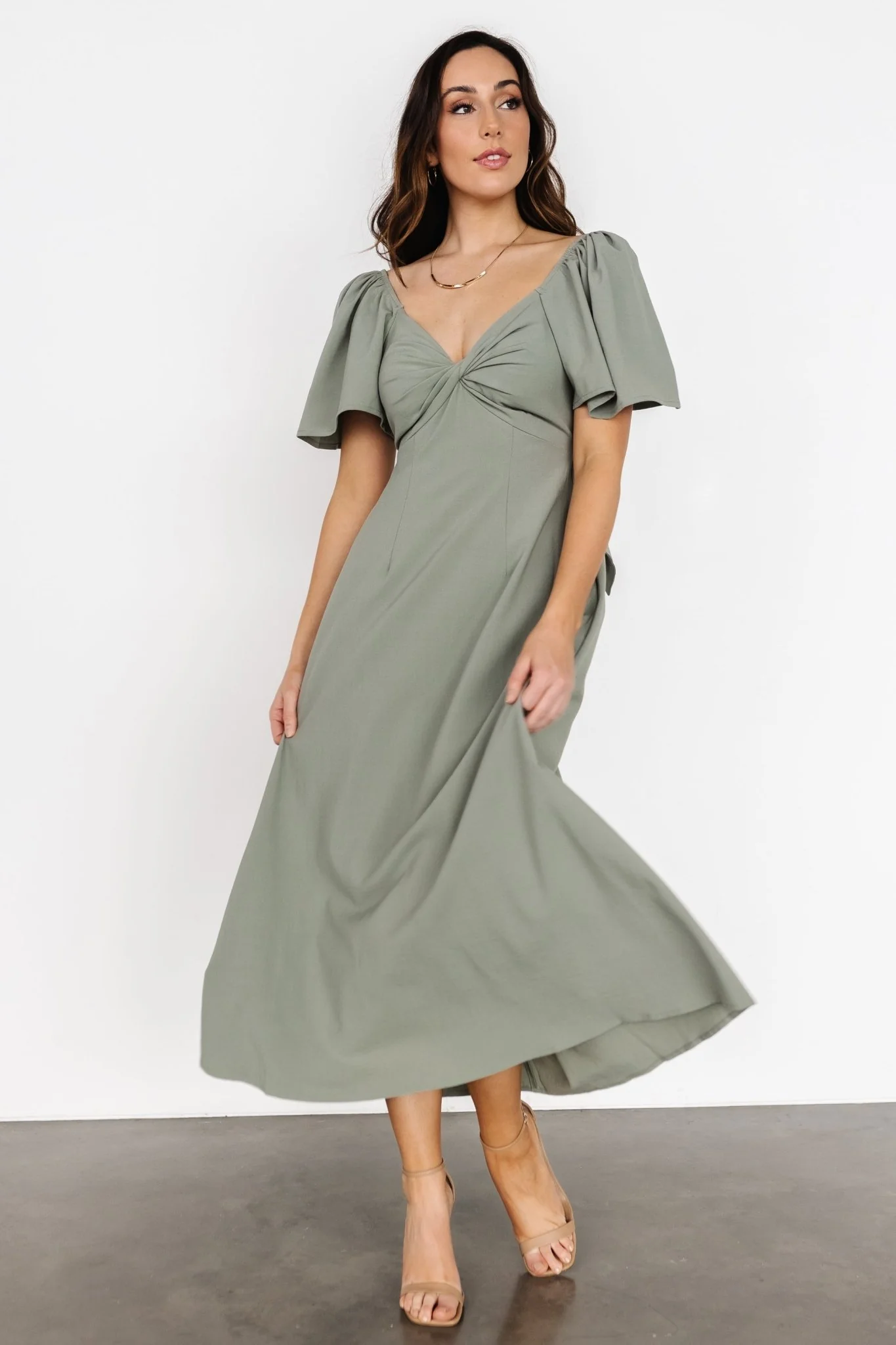 Indie Back Tie Dress | Dusty Green