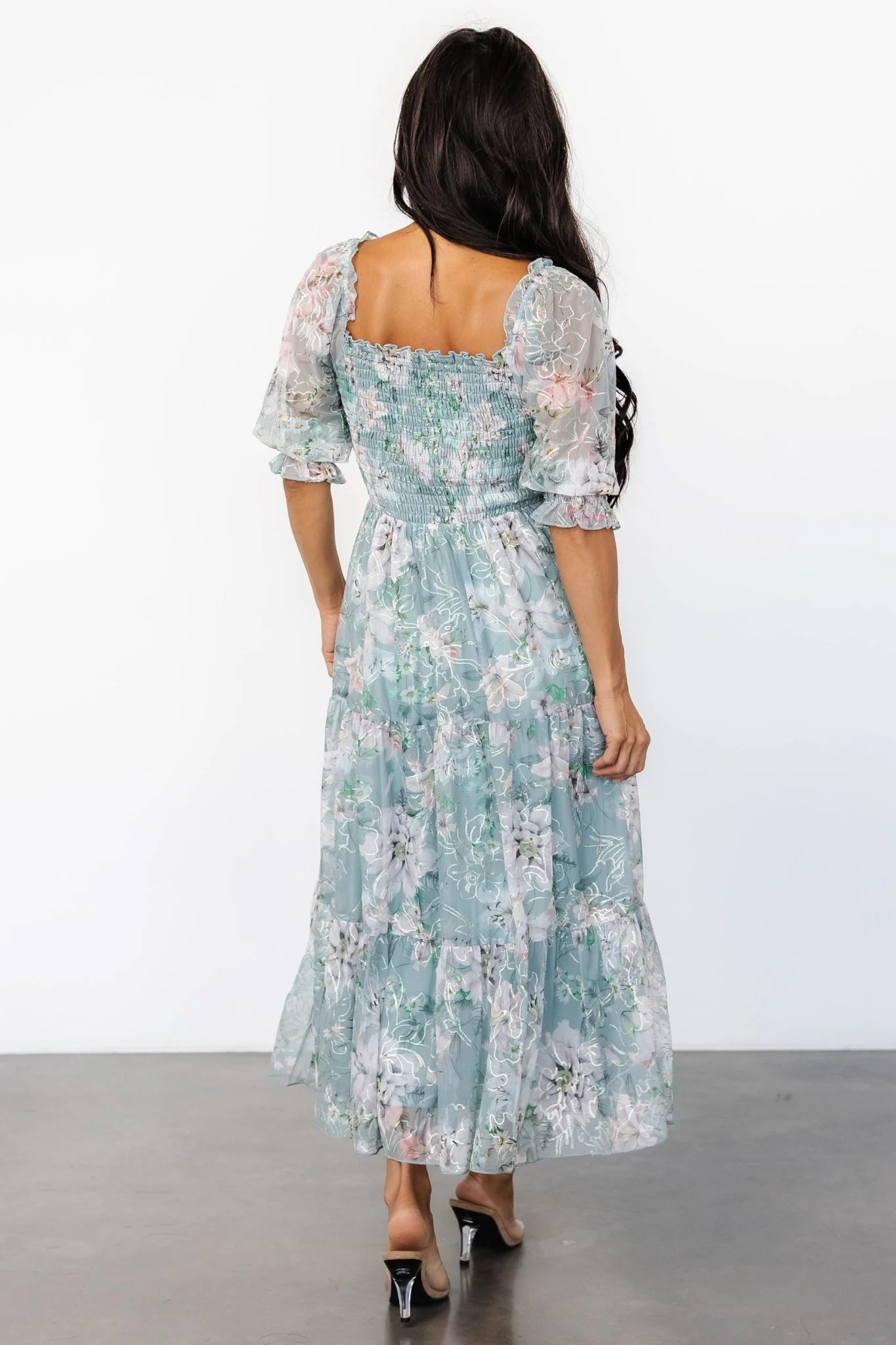 Fabian Jacquard Midi Dress | Light Sage + Blush